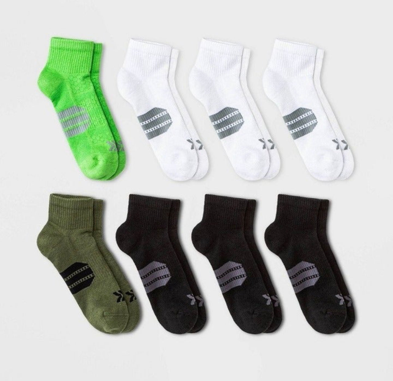 Men's Training Ankle Socks 8pk - All in Motion Olive/Green/Black/White 6-12