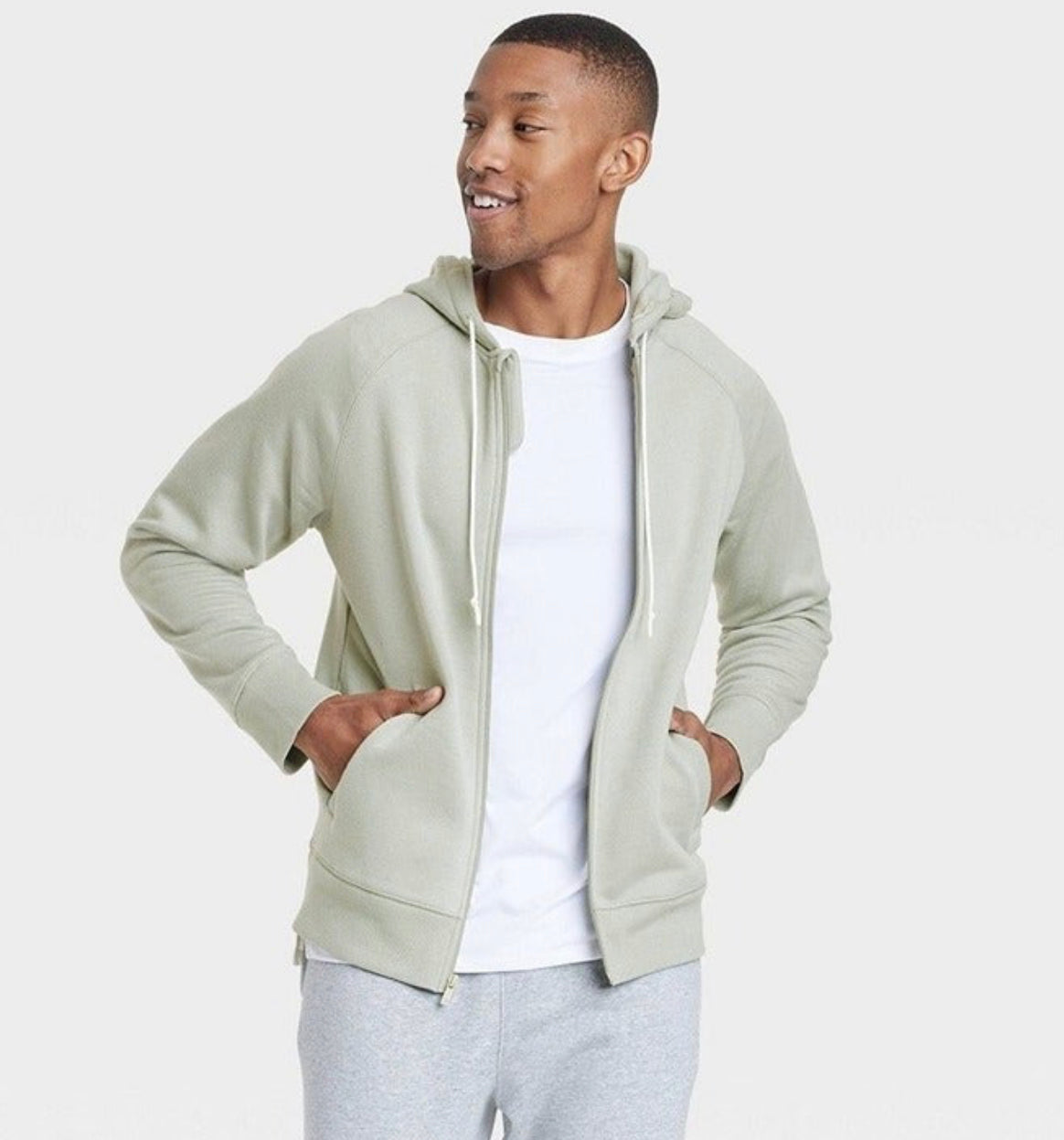 Men's Cotton Fleece Full Zip Sweatshirt - All in Motion Moss Green