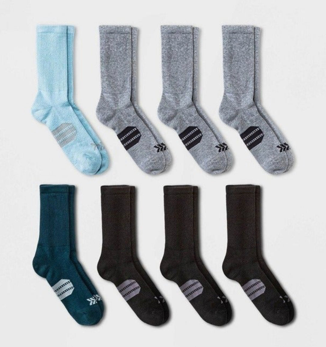 Men's Training Crew Socks 8pk - Stargazer/Light Blue/Gray/Black 6-12