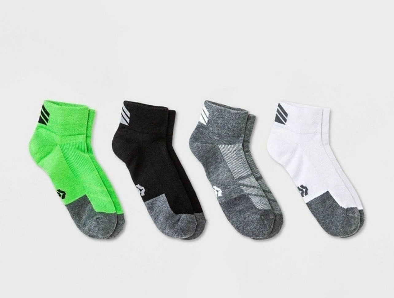 Men's Running Ankle Socks 4pk - All in Motion Green/Black/Gray/White 6-12