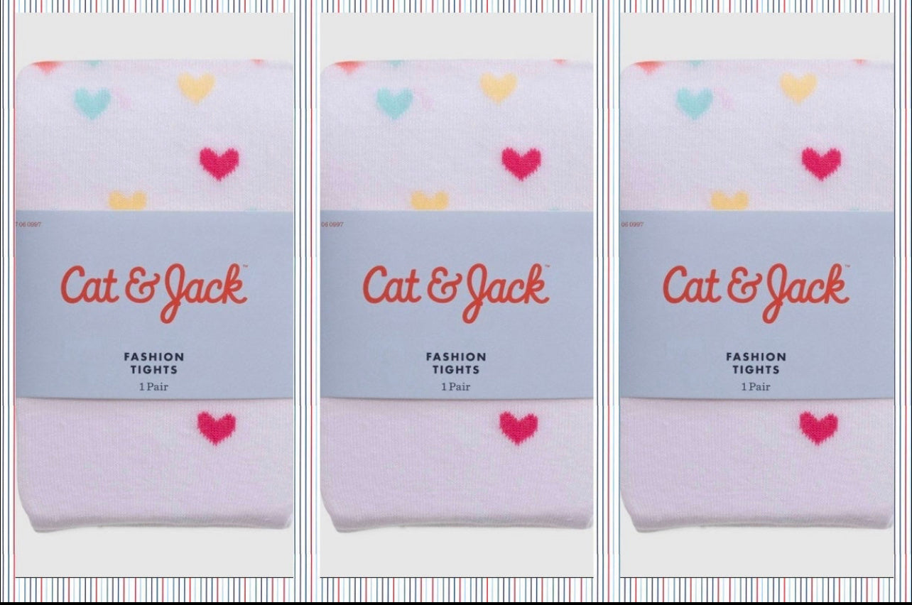 3 Pairs - Toddler Girls' Heart Print Cotton Tights - Cat & Jack