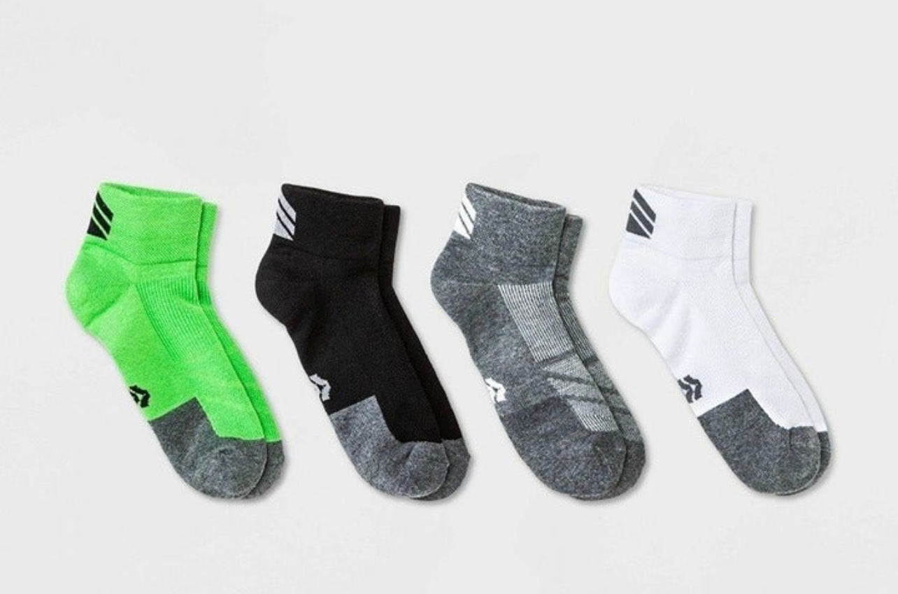 Men's Running Ankle Socks 4pk - All in Motion Green/Black/Gray/White 6-12