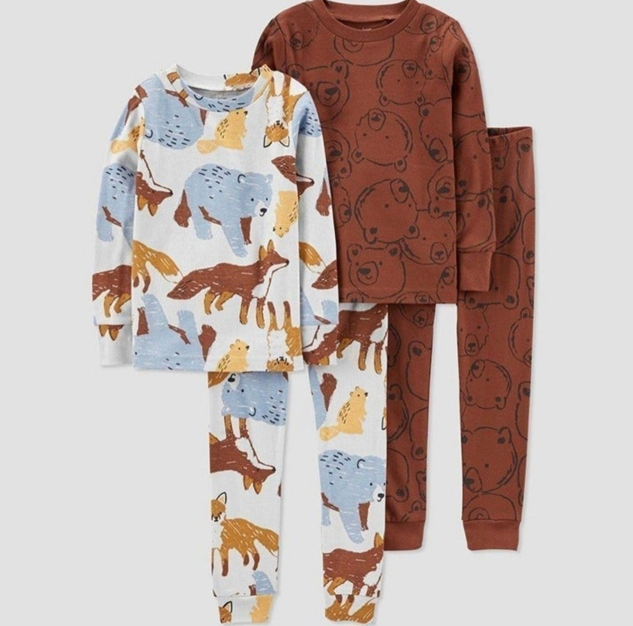 Carters Just One You Toddler Boys 4pc Bears Pajama Set - Brown/white 3T