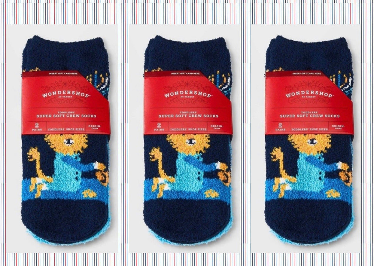 Toddler Hanukkah Lions 2pk Cozy Crew Socks with Gift Card Holder