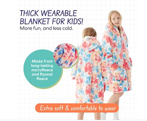 Sherpy Wearable Blanket for Kids, Warm Sherpa Micro Fleece Lined Sweater, Zip up Oversized Wearable Blanket with Pocket