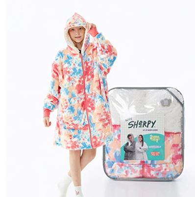 Sherpy Wearable Blanket for Kids, Warm Sherpa Micro Fleece Lined Sweater, Zip up Oversized Wearable Blanket with Pocket