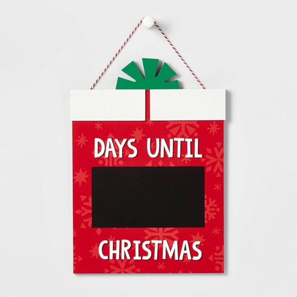 18.5" Wood Present Days Until Christmas Hanging Countdown Sign Red - Wondershop