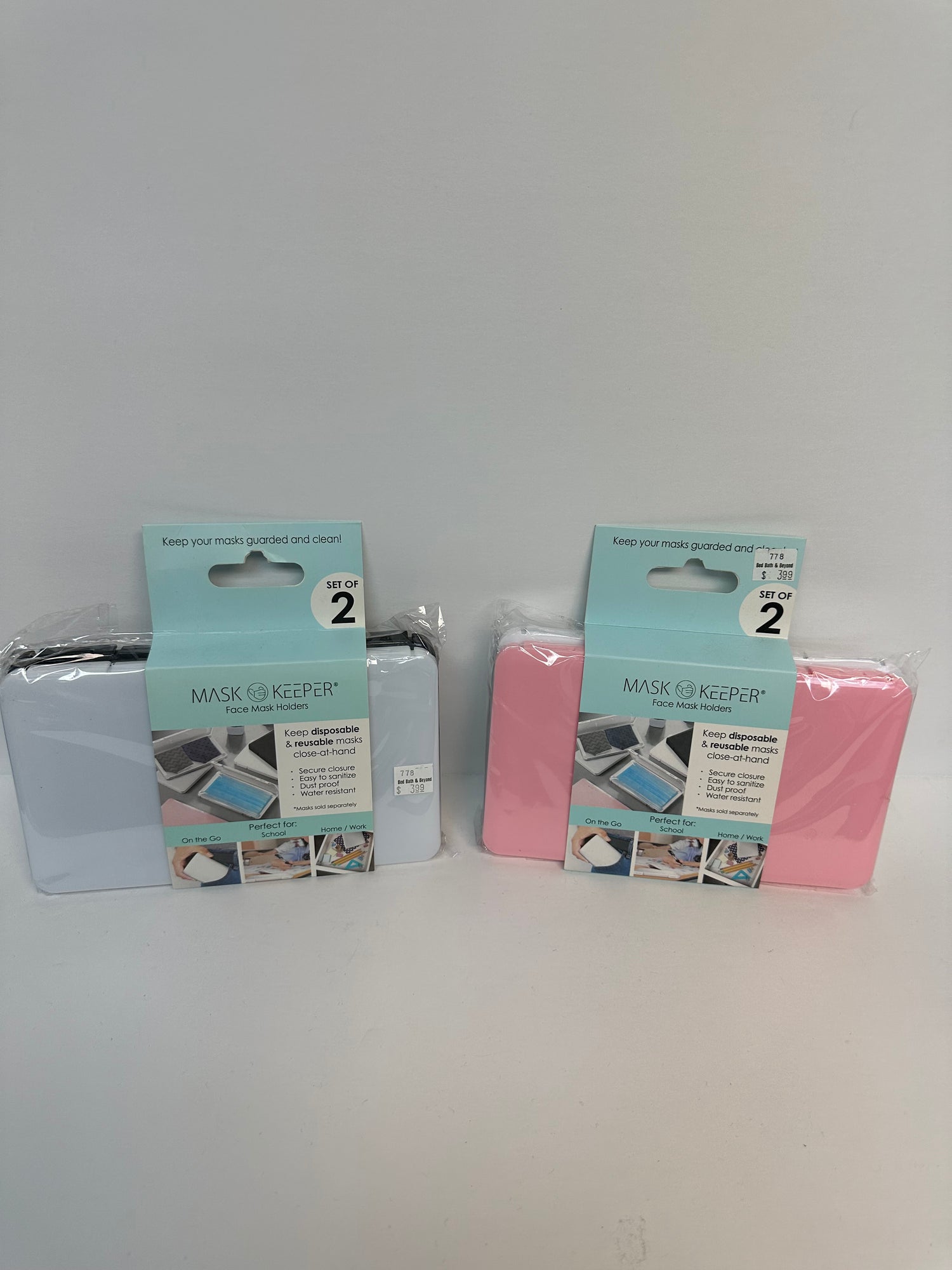 Mask Keeper Storage Boxes in Pink/White (Set of 2)