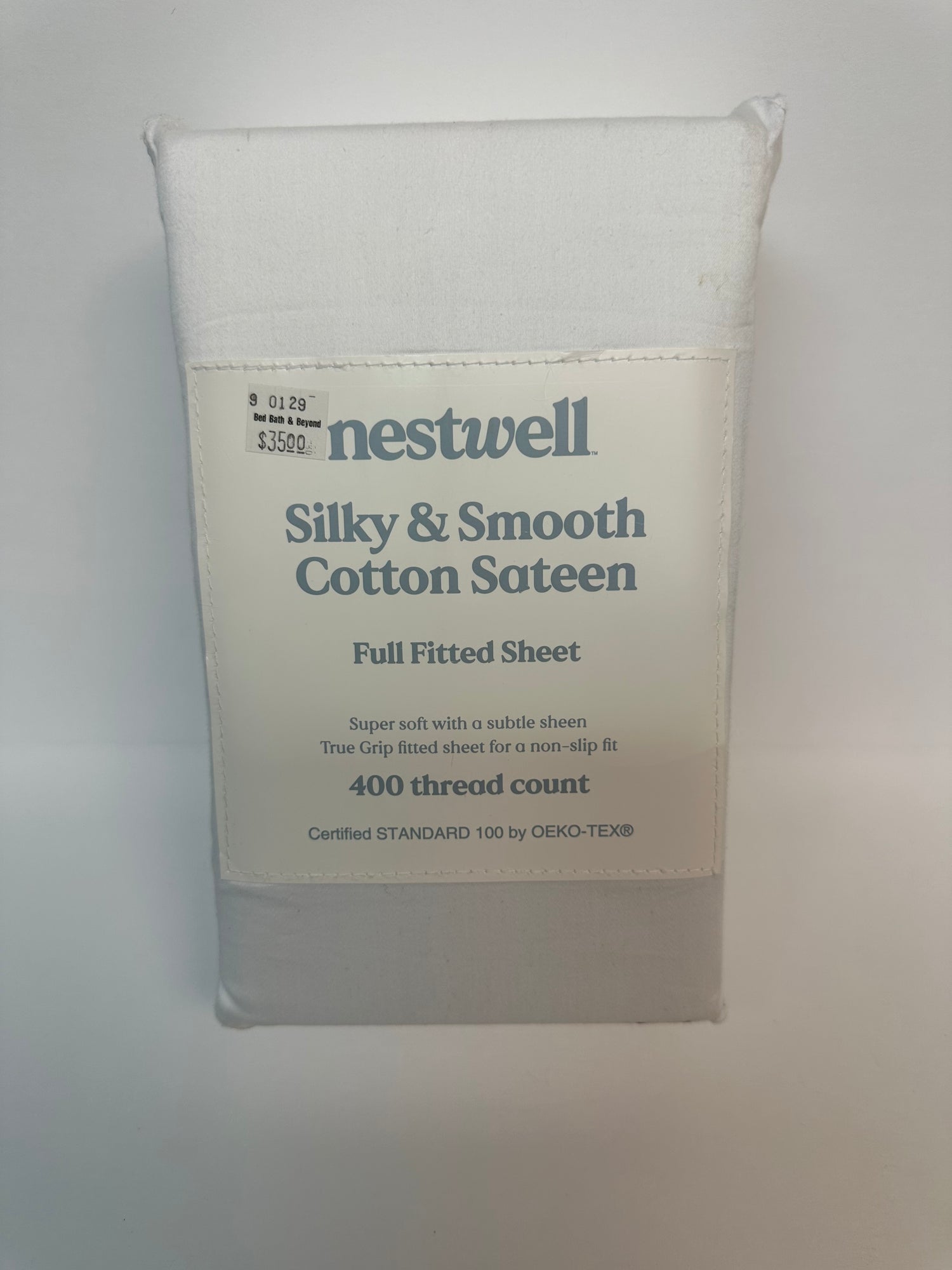 Nestwell Cotton Sateen 400-Thread-Count Full Fitted Sheet in Bright White