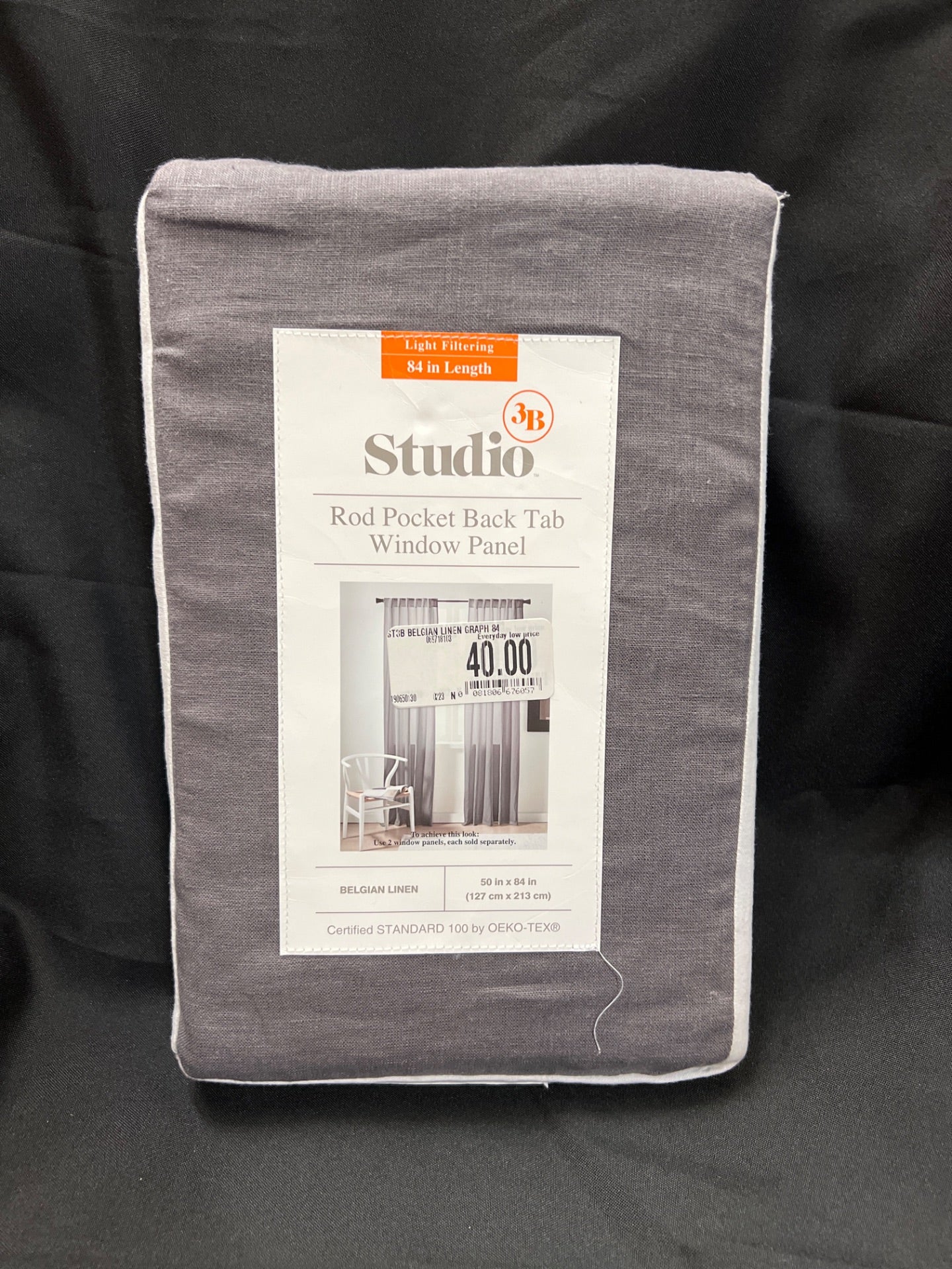 Studio 3B Belgian Linen Rod Pocket Back Tab 84" Window Curtain Panel in Graphite (Retail Price $40)