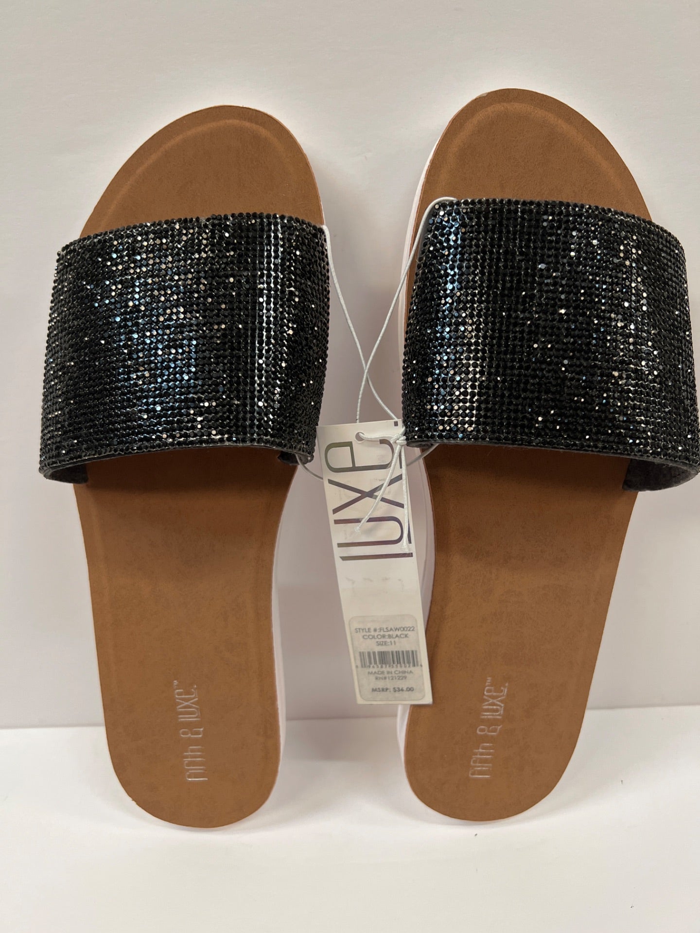 Womens Fifth & Luxe Rhinestone Slide Sandals - Black Size 11 (Retail Price $36)