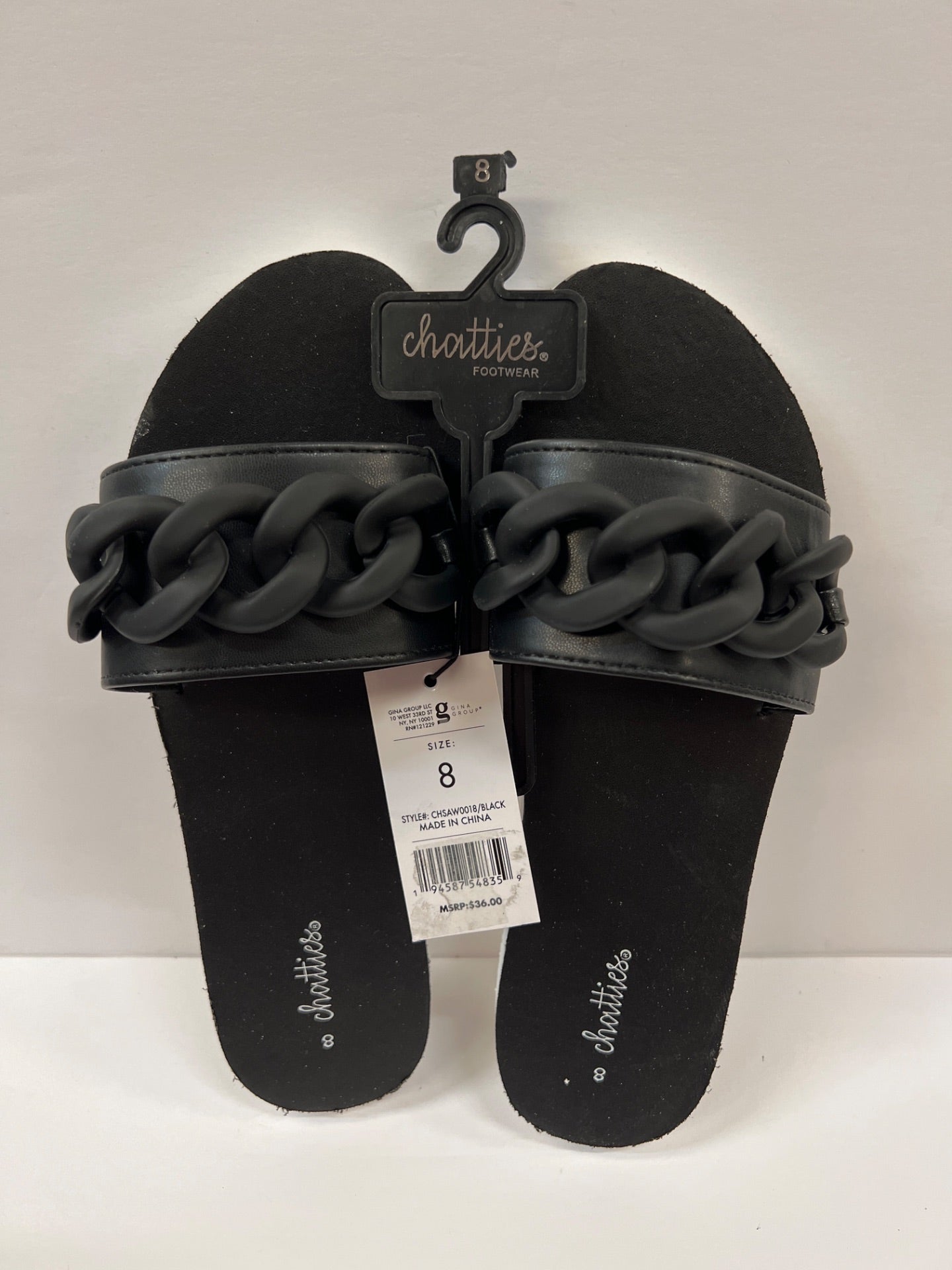 Womens Chatties Chain Slide Sandals - Black Size 8 (Retail Price $36)