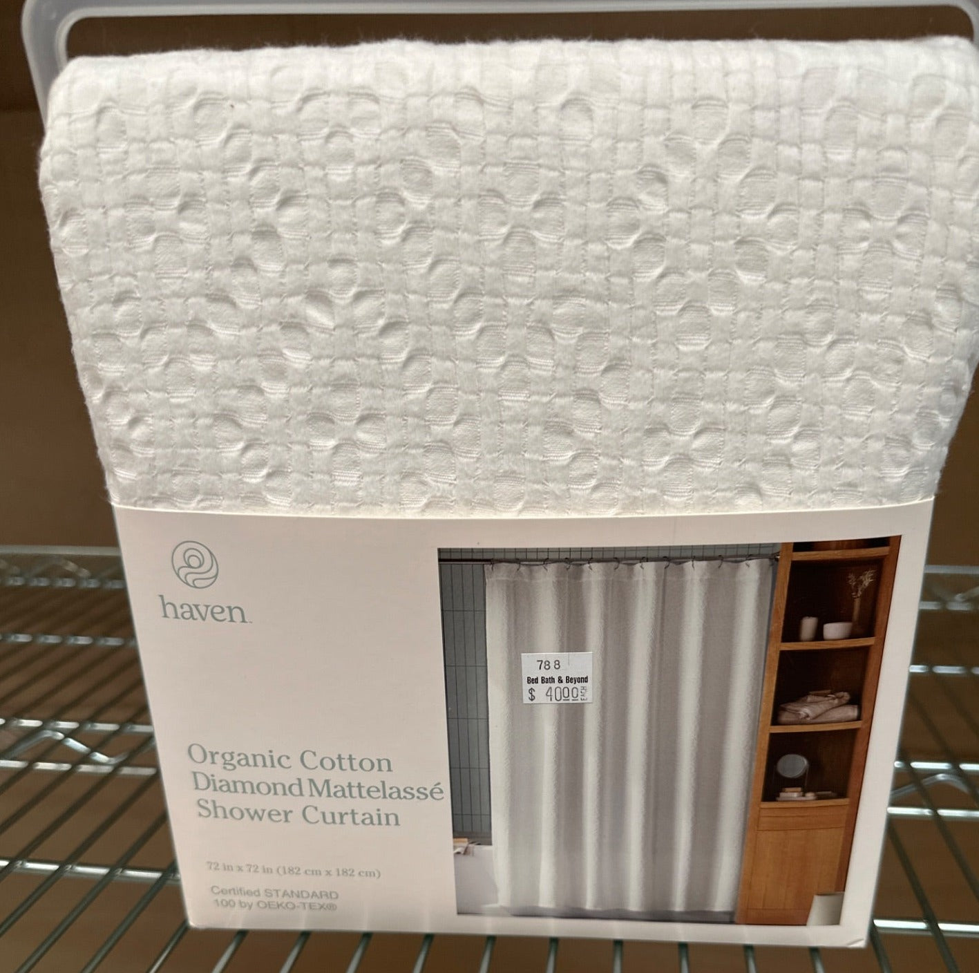 Haven - Organic Cotton Diamond Mattelasse Shower Curtain - White (Retail Price $40)