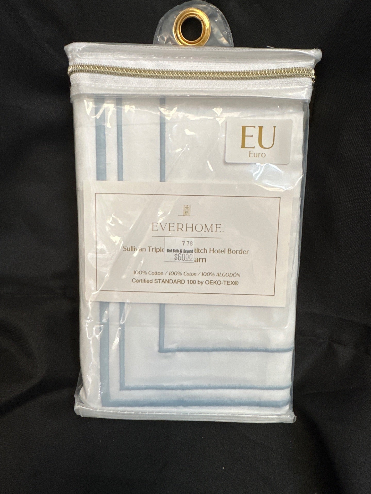 Everhome Sullivan Triple Baratta 400-Thread-Count European Pillow Sham in White/Skyway (Retail Price $60)