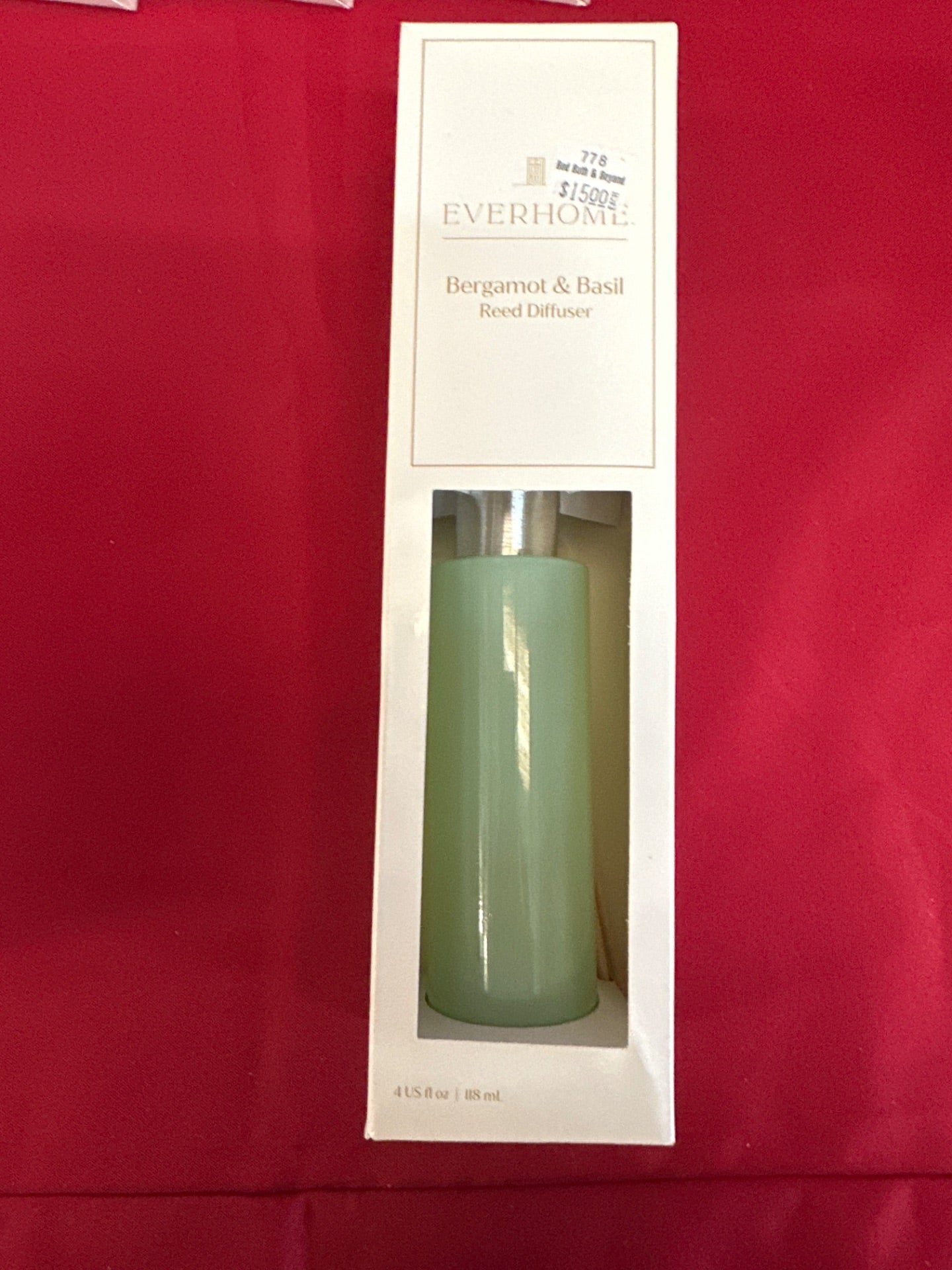 Everhome Bergamot & Basil 3 Oz. Milky Glass Reed Diffuser in Green (Retail Price $15)