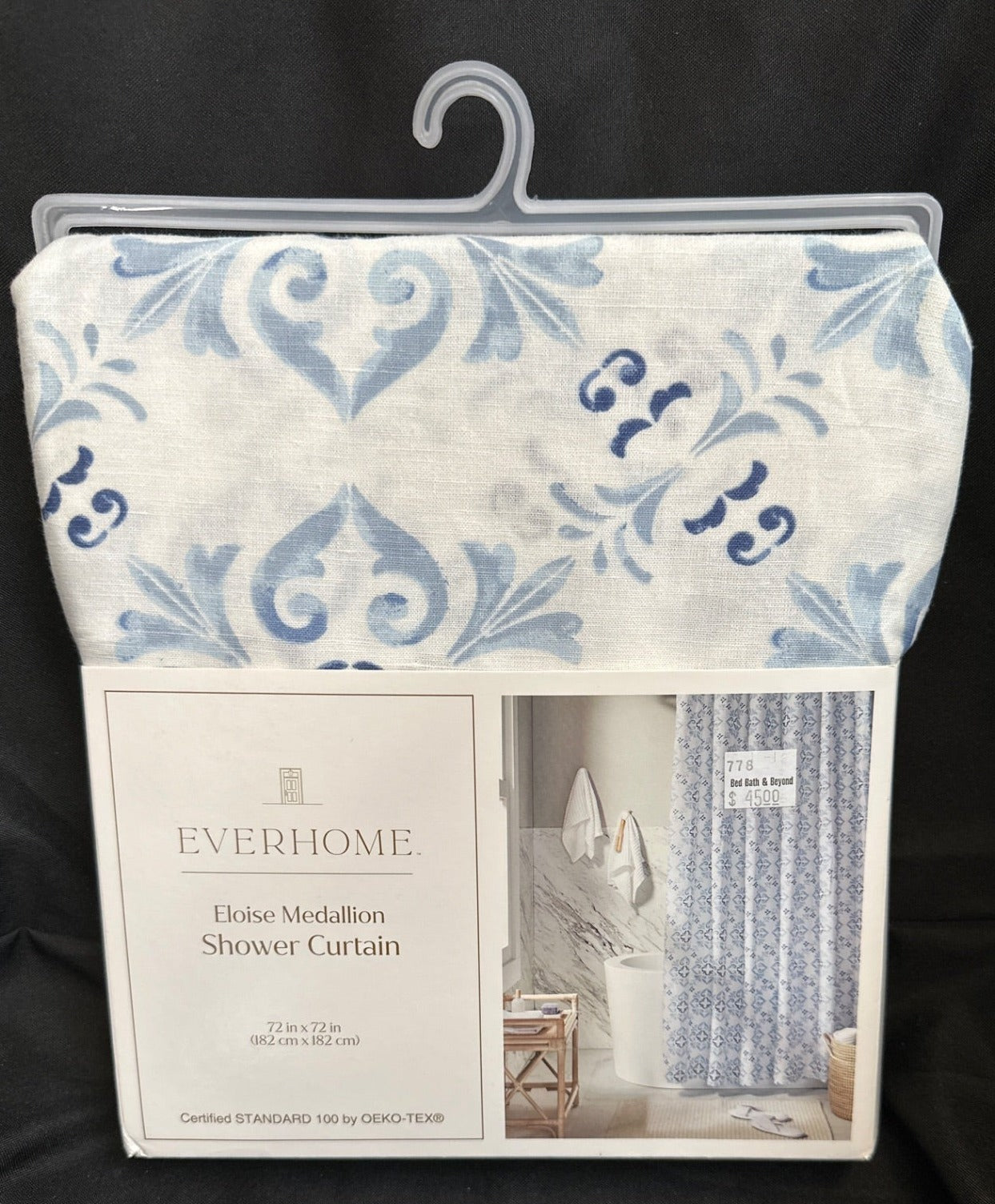 Everhome 72-Inch X 72-Inch Eloise Medallion Standard Shower Curtain in Skyway (Retail Price $45)