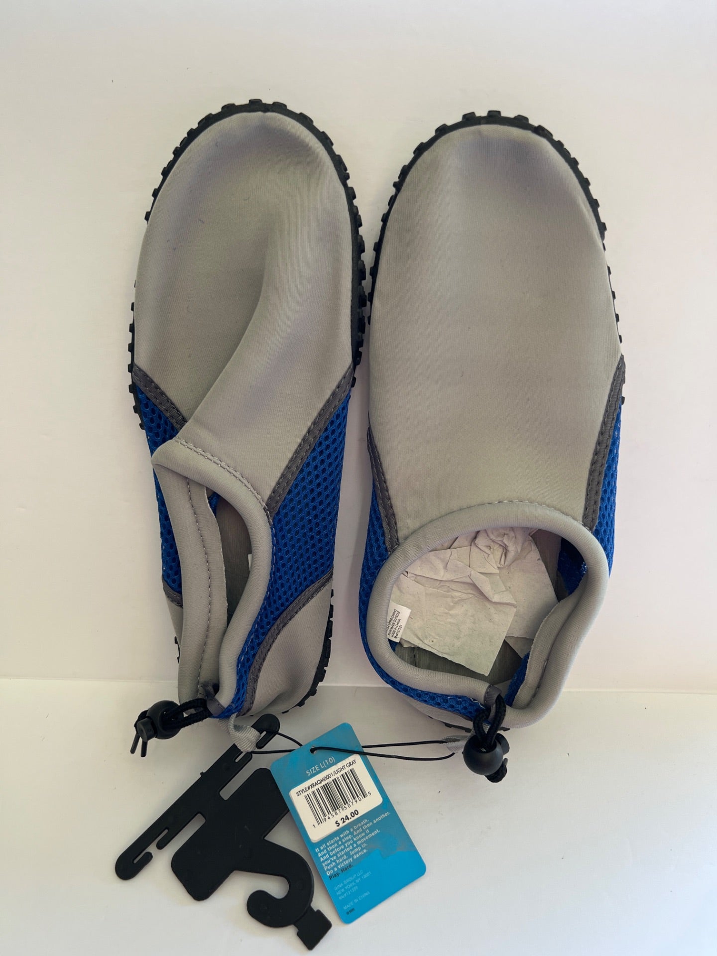 Aqua Shoes with Drawstring - Grey/Blue - Size L (10) (Retail Price $24)