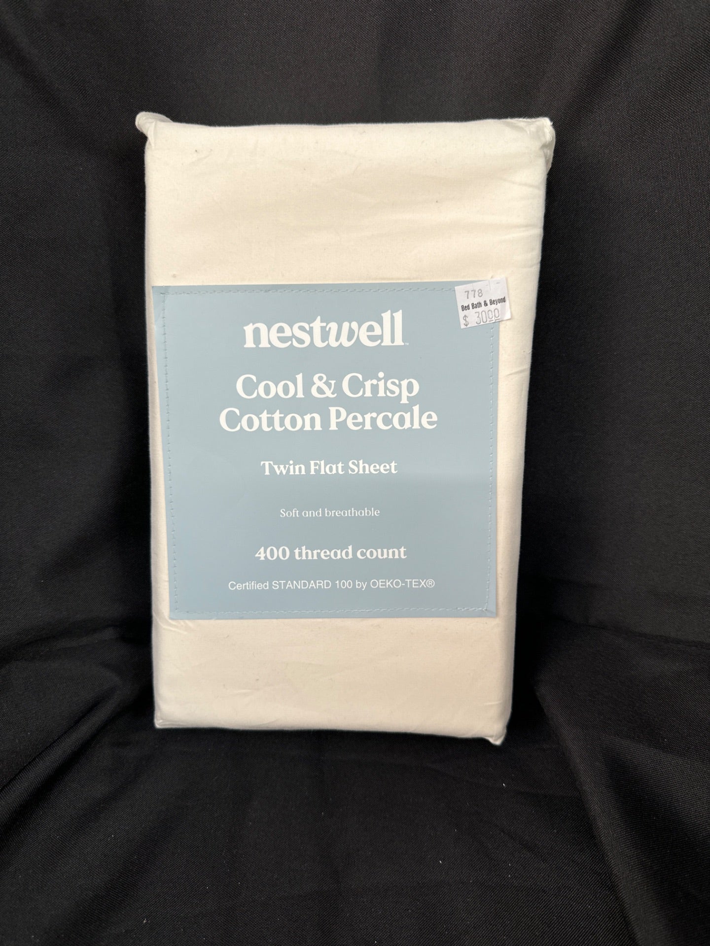 Nestwell Cotton Percale 400-Thread-Count Twin Flat Sheet in Egret (Retail Price $30)