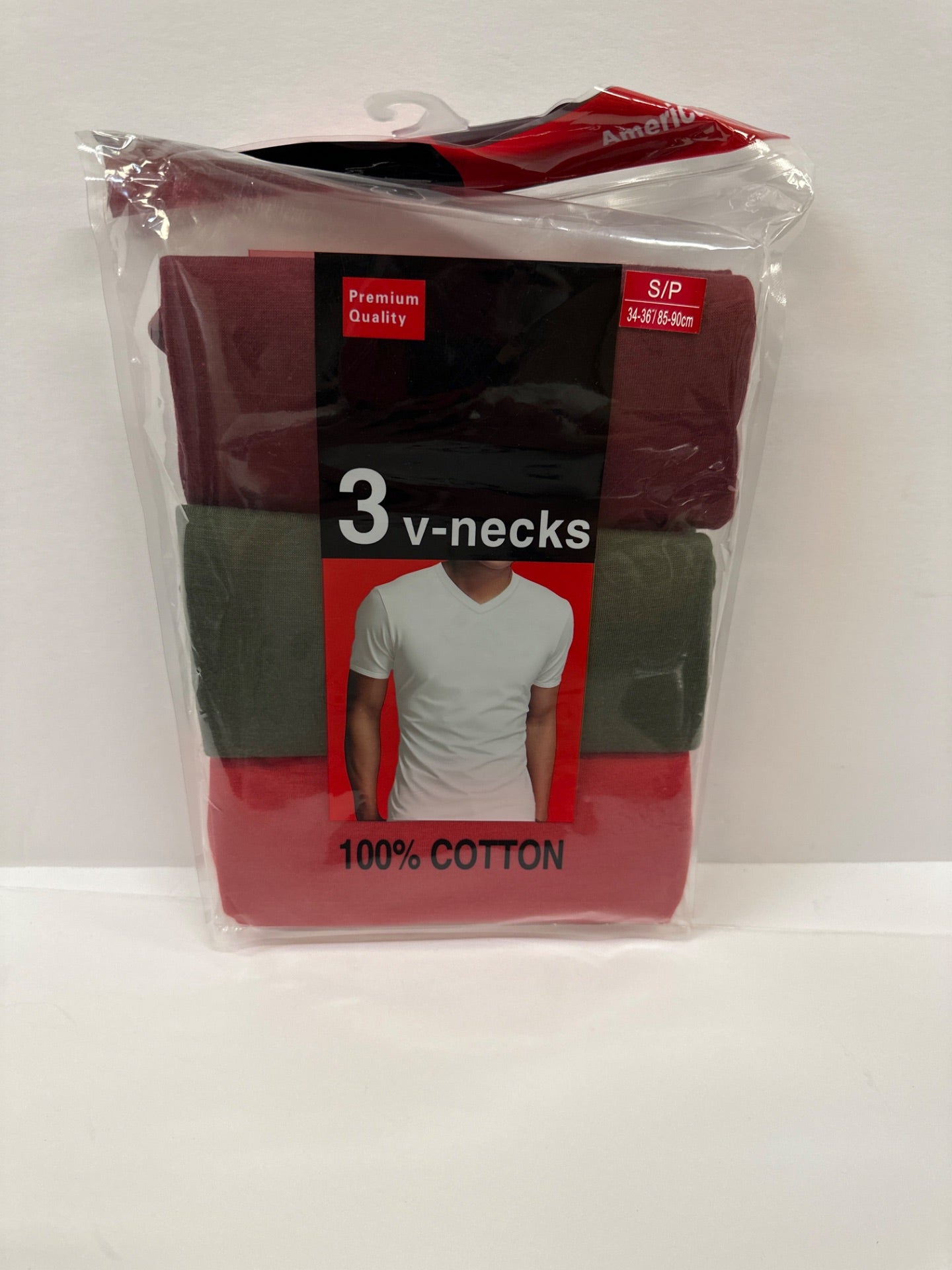 3 Pack Mens 100% Cotton Tagless Crew V-Neck T-Shirt Undershirt Tee Color: Red, Green, Maroon - Size S (Retail Price $24.99)