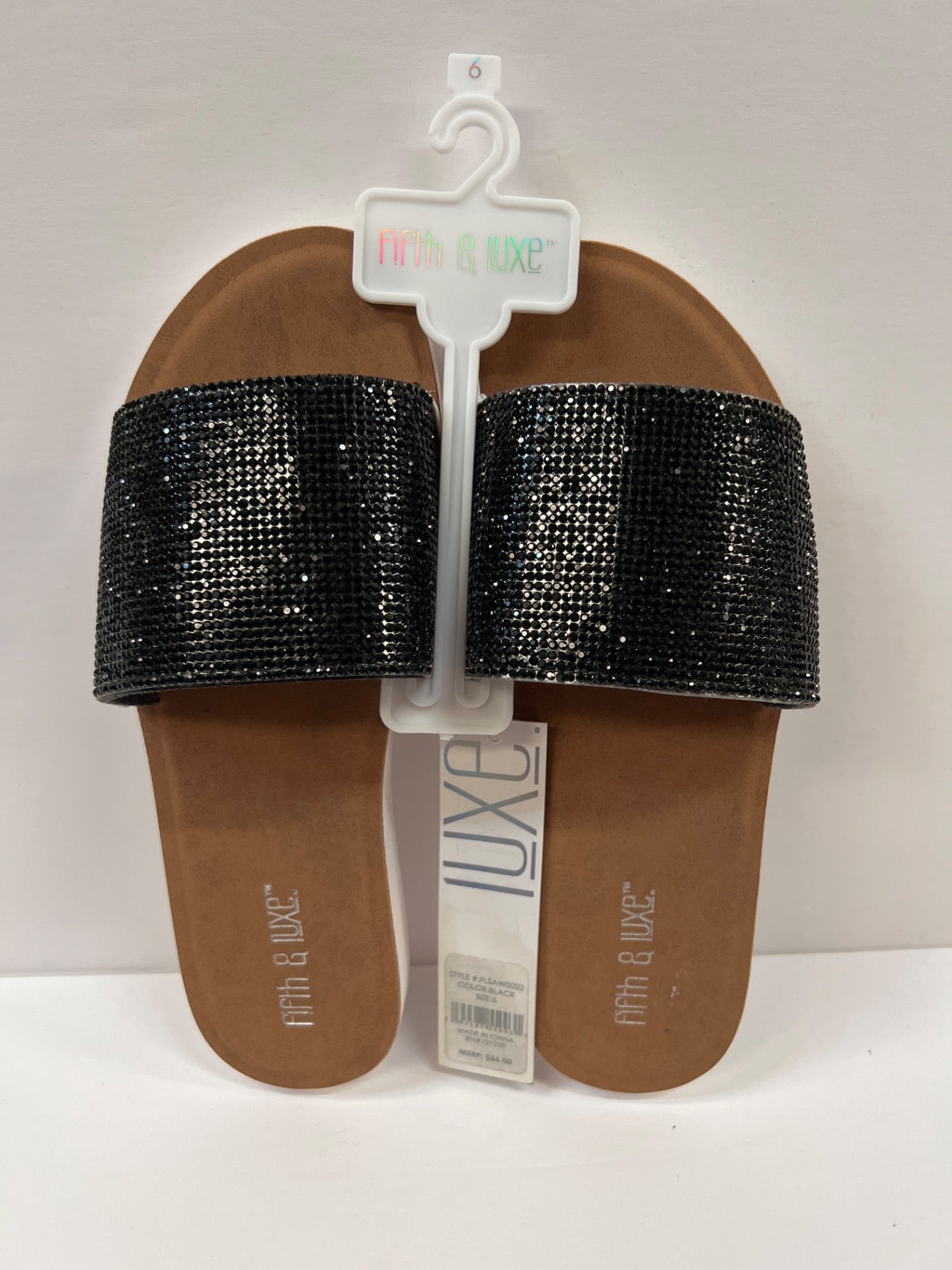 Womens Fifth & Luxe Rhinestone Slide Sandals - Black Size 6 (Retail Price $36)