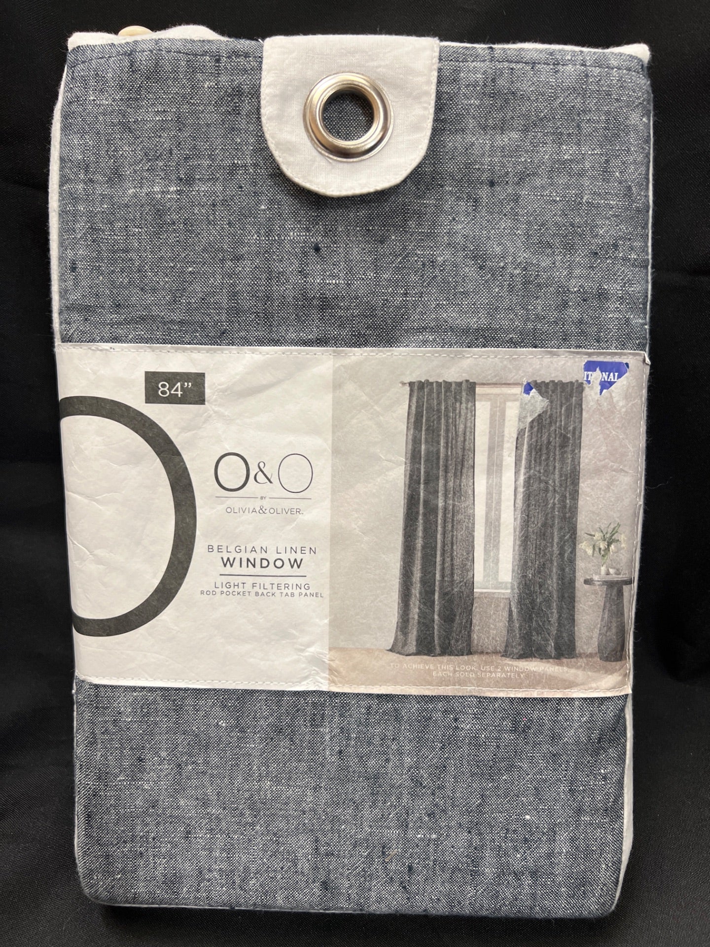 O&O by Olivia & Oliver Belgian Linen 84-Inch Rod Pocket Curtain Panel in Graphite (Retail Price $39.99)