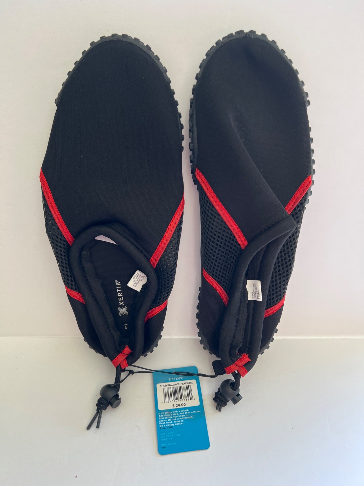 Aqua Shoes with Drawstring - Black/Red - Size M (9) (Retail Price $24)