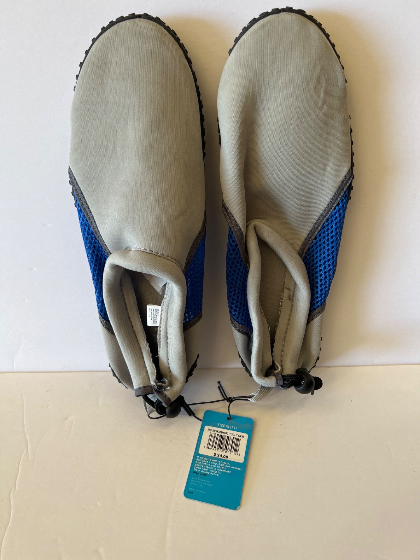 Aqua Shoes with Drawstring - Grey/Blue - Size XL (11) (Retail Price $24)