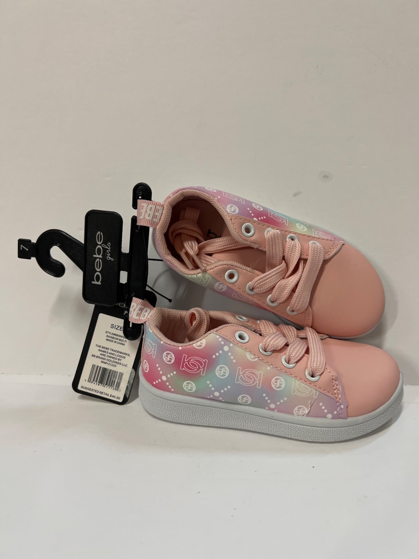 Bebe Pink & White Rainbow Sneaker - Girls - Size 7 (Retail Price $40)