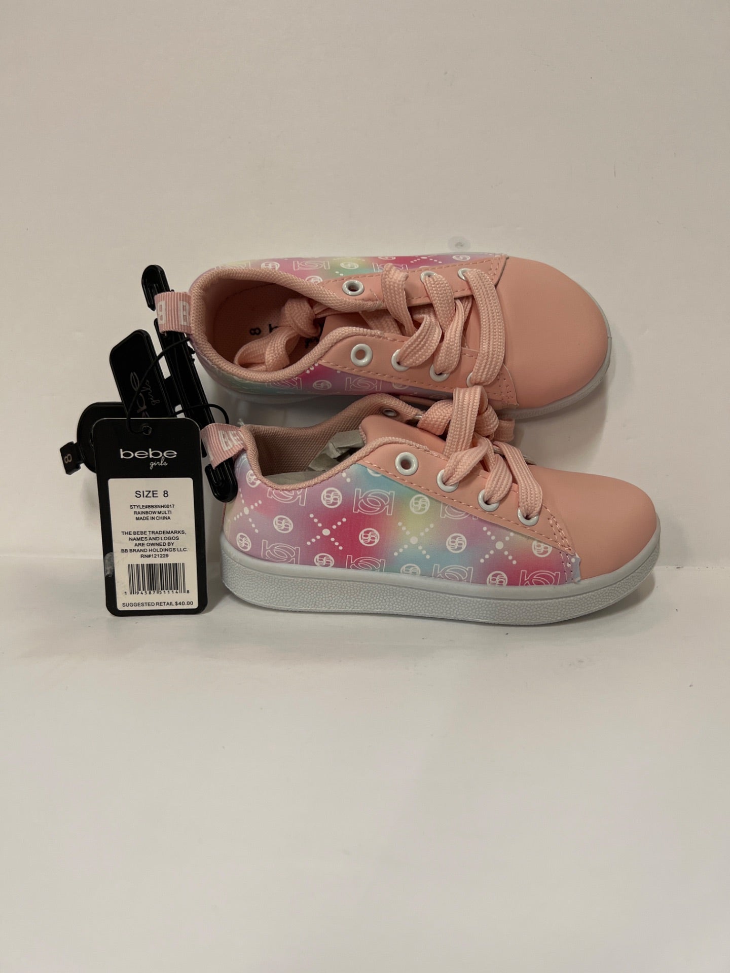 Bebe Pink & White Rainbow Sneaker - Girls - Size 8 (Retail Price $40)