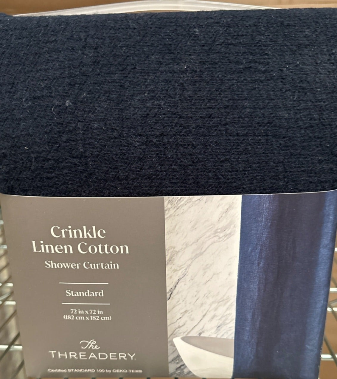 The Threadery Crinkle Linen Cotton Shower Curtain - 72 in x 72in - Navy (Retail Price $65)