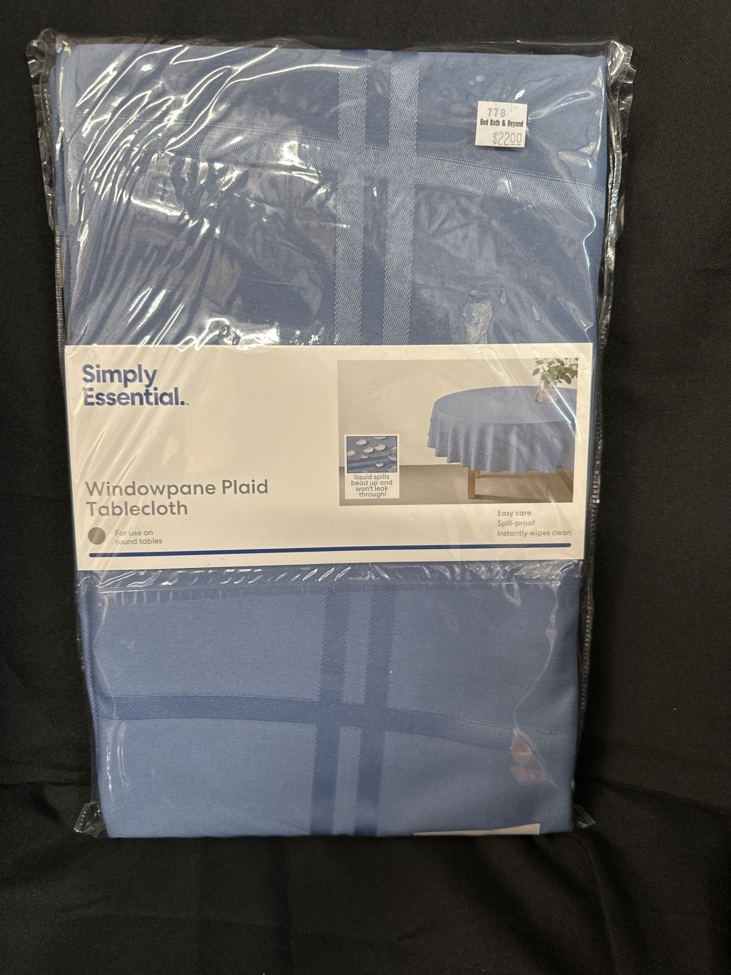 Simply Essential Solid Windowpane 60-Inch Round Tablecloth in Blue (Retail Price $22)