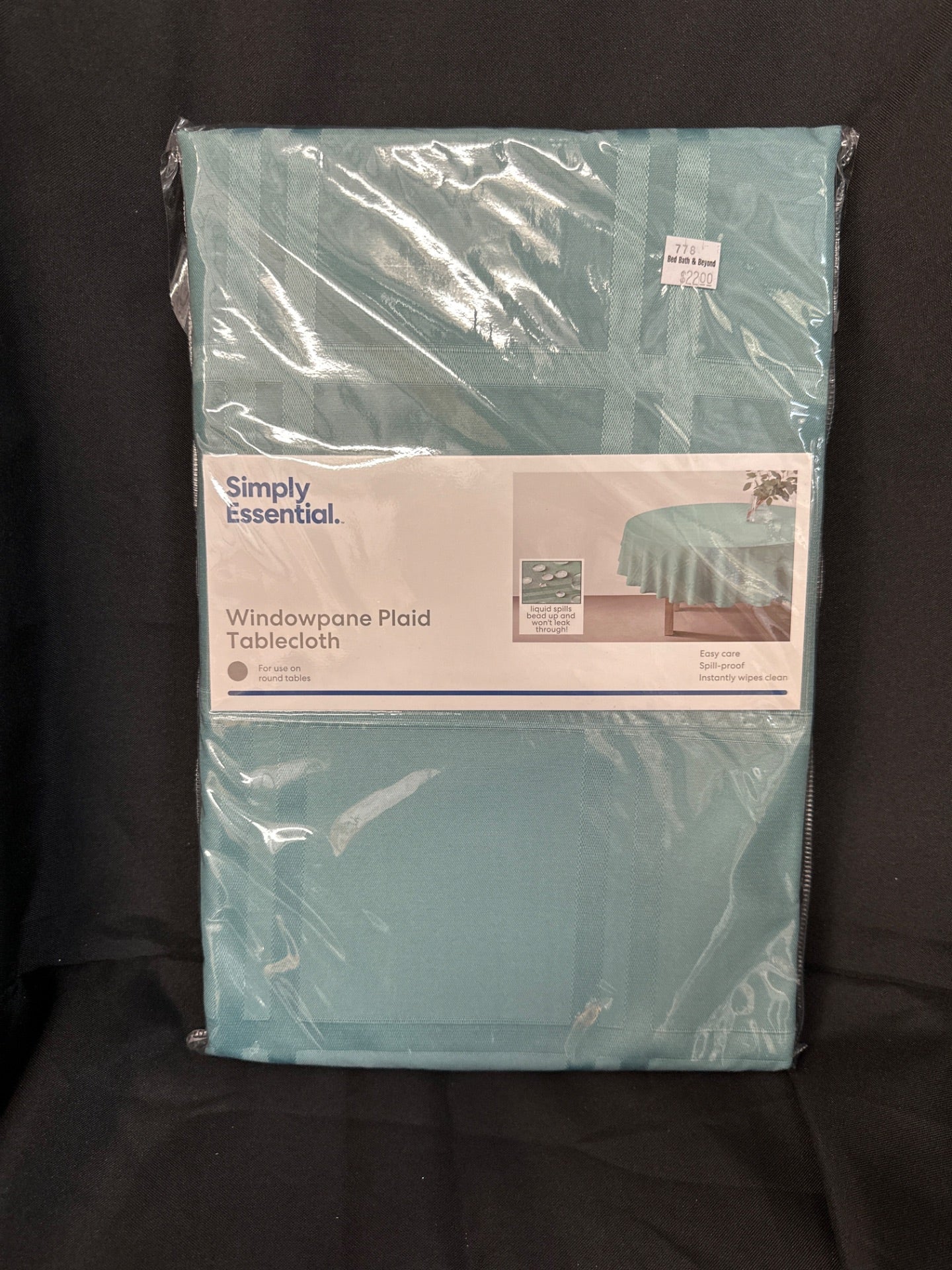 Simply Essential Solid Windowpane 70-Inch Round Tablecloth in Turquoise (Retail Price $22)