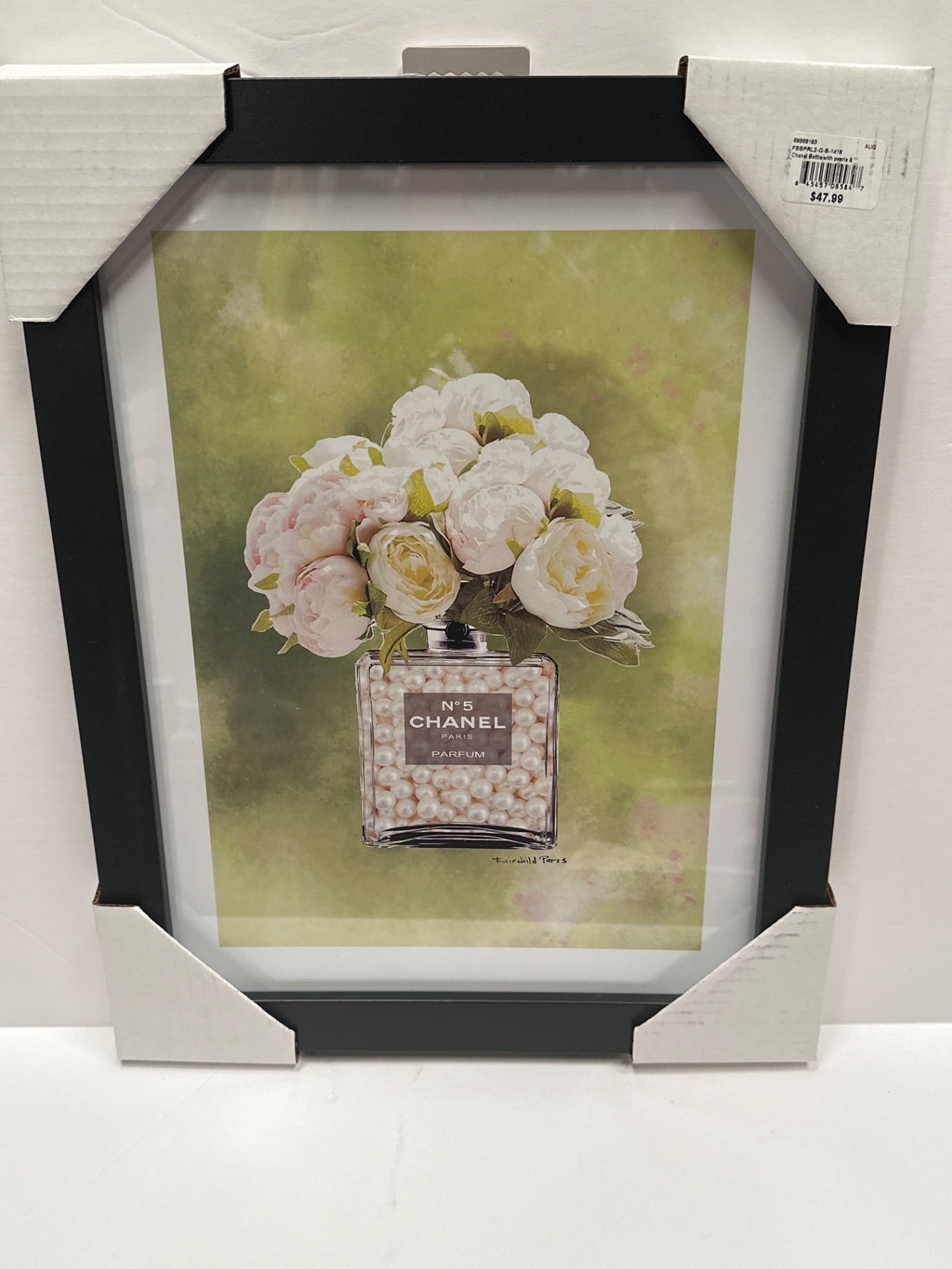 Roses & Pearls Chanel N 5 Perfume Bottle 14x18 framed Print (Retail Price $47.99)