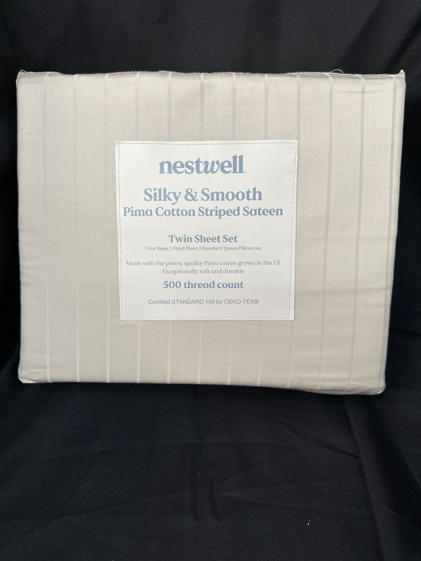 Nestwell Pima Cotton 500-Thread-Count Twin Sheet Set in Birch Stripe (Retail Price $85)