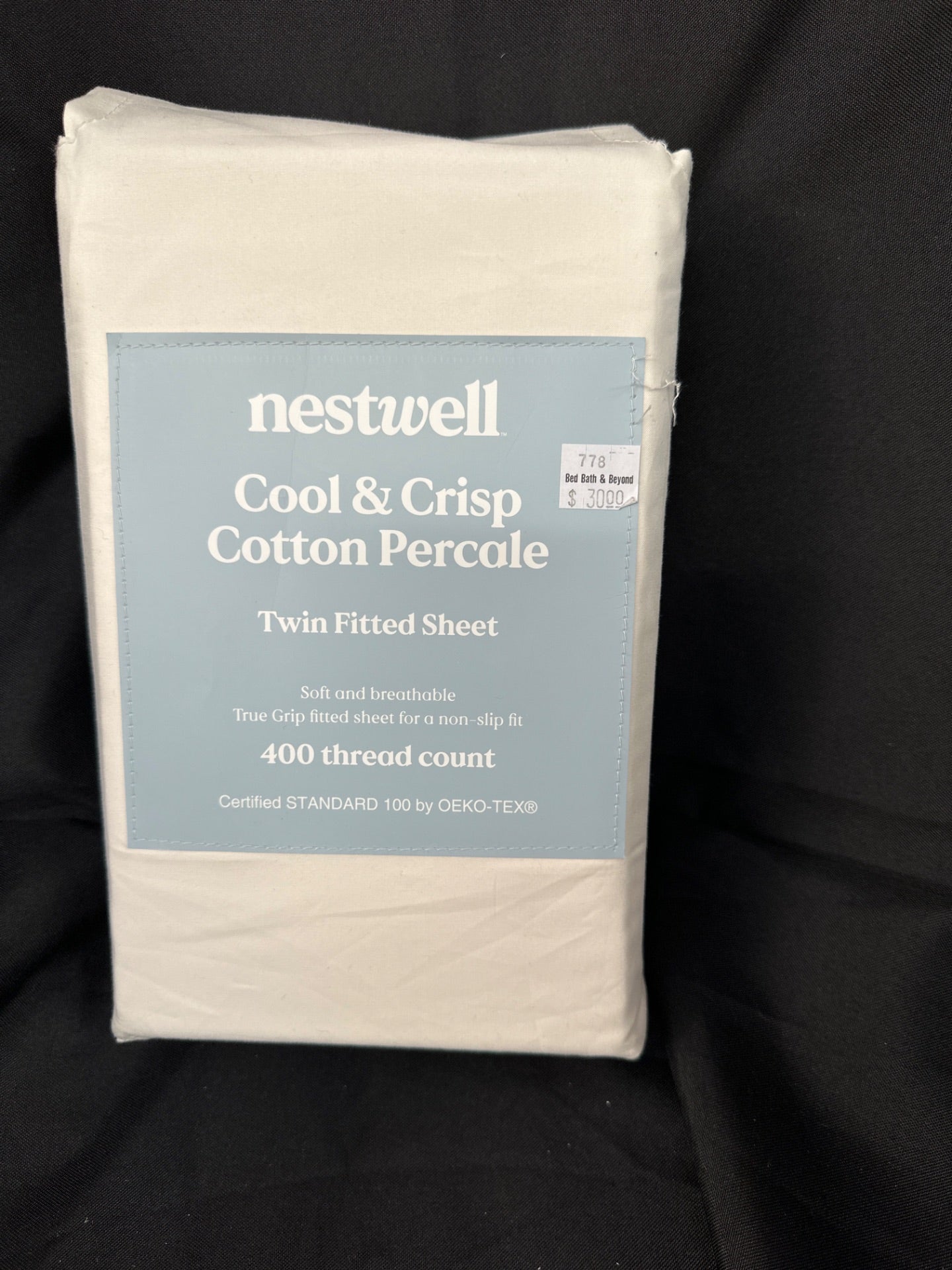 Nestwell Cotton Percale 400-Thread-Count Twin Fitted Sheet in Egret (Retail Price $30)