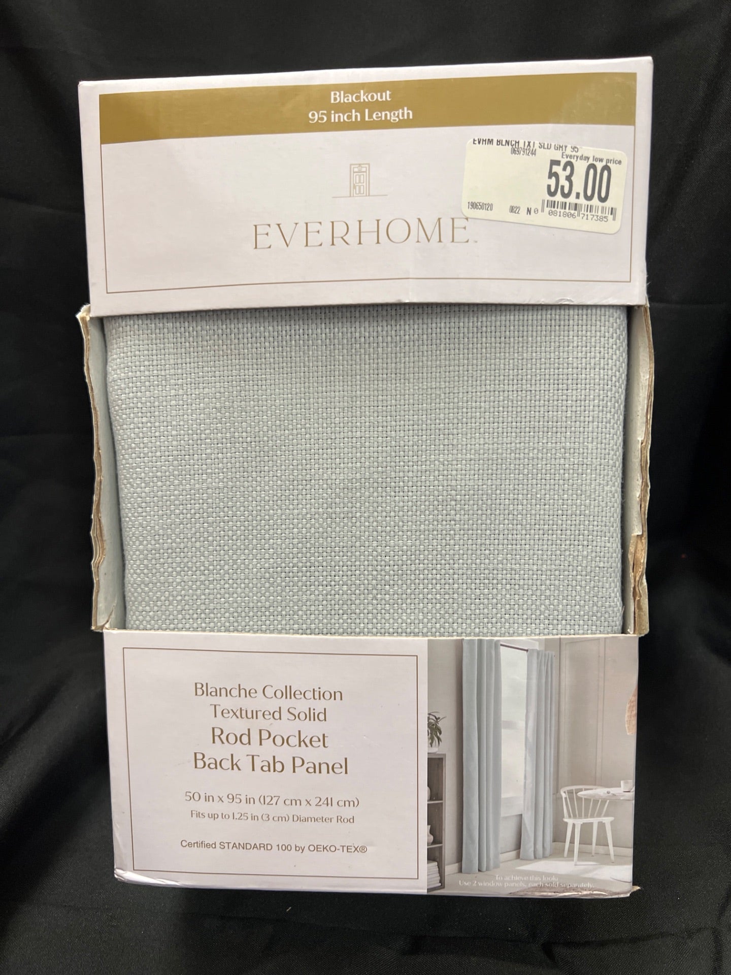 Everhome Blanche Textured Solid 95-Inch Blackout Curtain Panel in Grey (Single) (Retail Price $53)