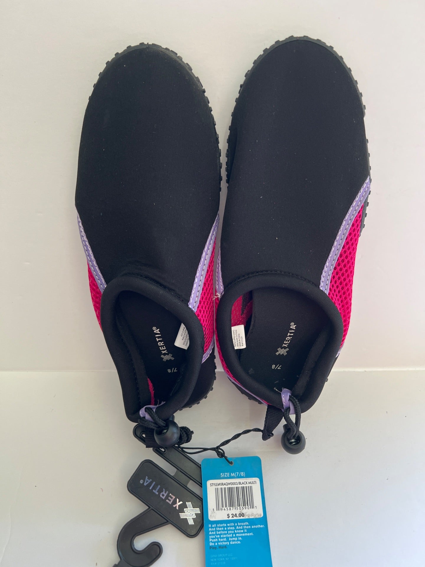 Aqua Shoes with Drawstring - Black/Pink - Size M (7/8) (Retail Price $24)