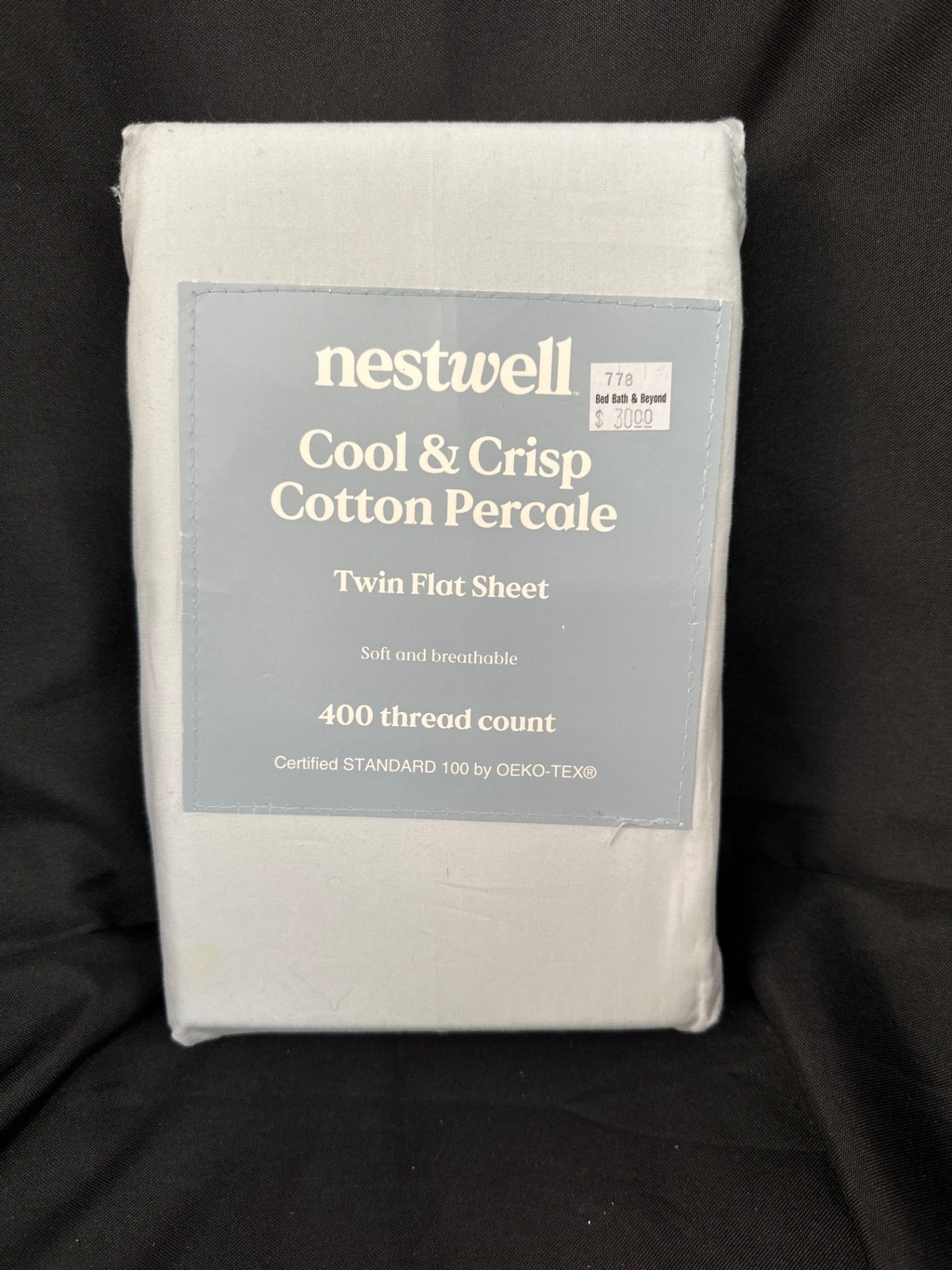 Nestwell Cotton Percale 400-Thread-Count Twin Flat Sheet in Illusion Blue (Retail Price $30)