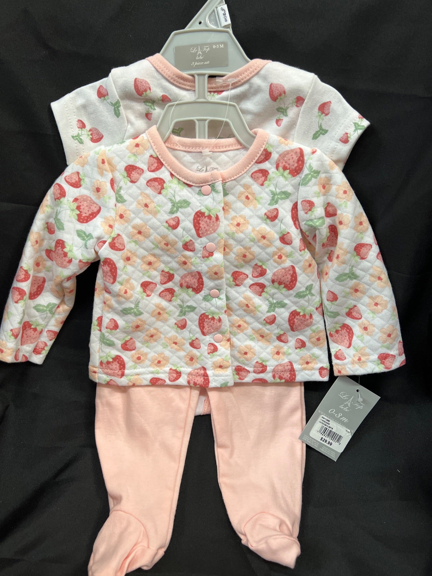 Le Top Bebe 3 piece infant set - Strawberry - Size 0-3M (Retail Price $29.99)