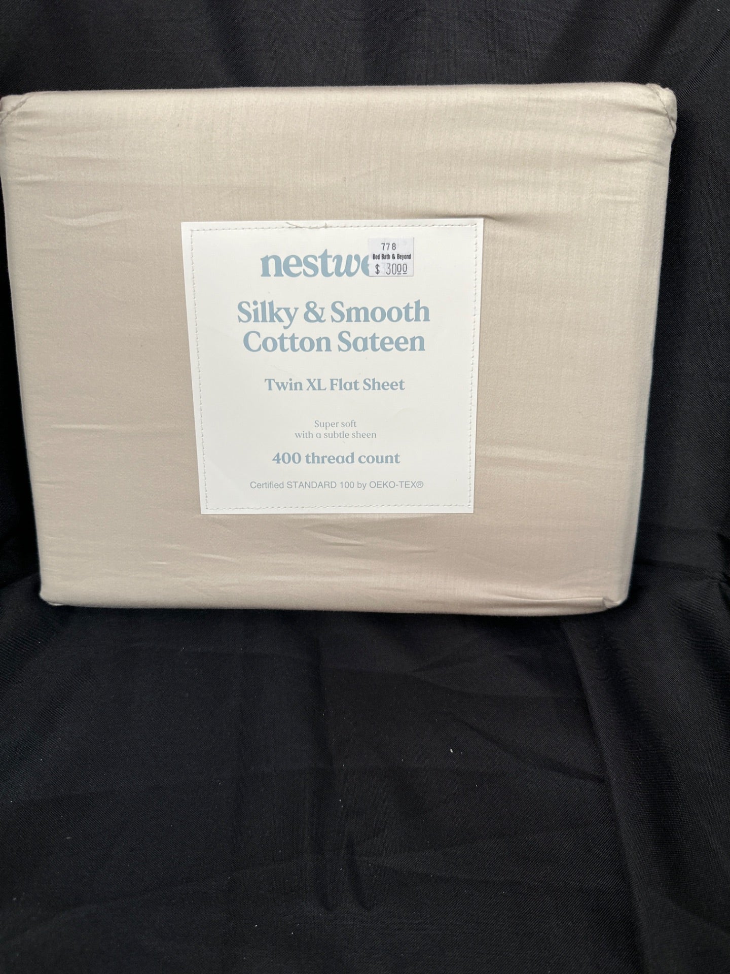 Nestwell Cotton Sateen 400-Thread-Count Twin XL Flat Sheet in Oatmeal (Retail Price $30)