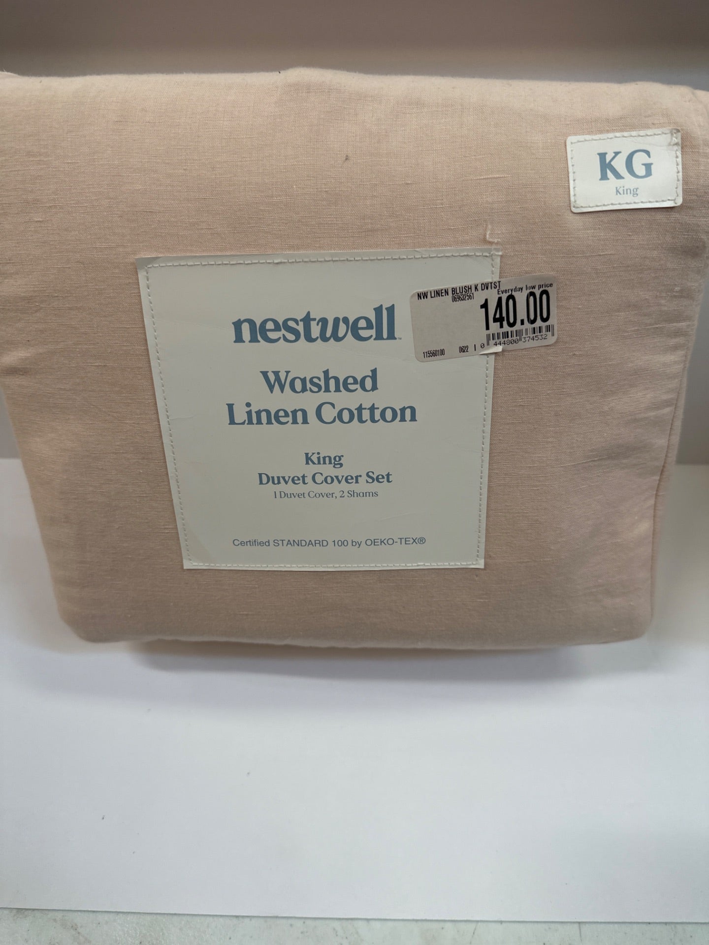 Nestwell Washed Linen Cotton 3-Piece King Duvet Cover Set in Blush (Retail Price $140)