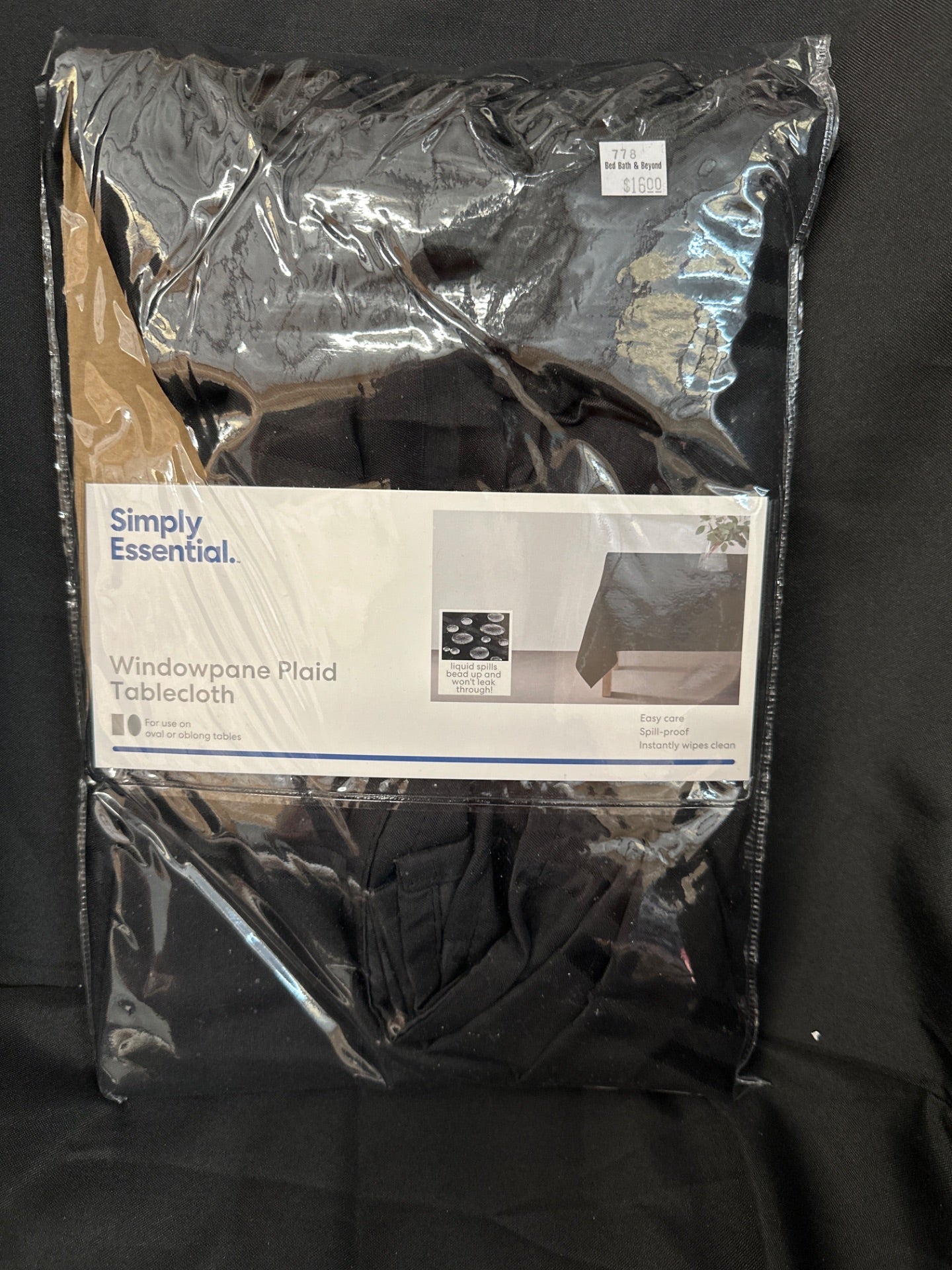 Simply Essential Solid Windowpane 52-Inch Square Tablecloth in Black (Retail Price $16)