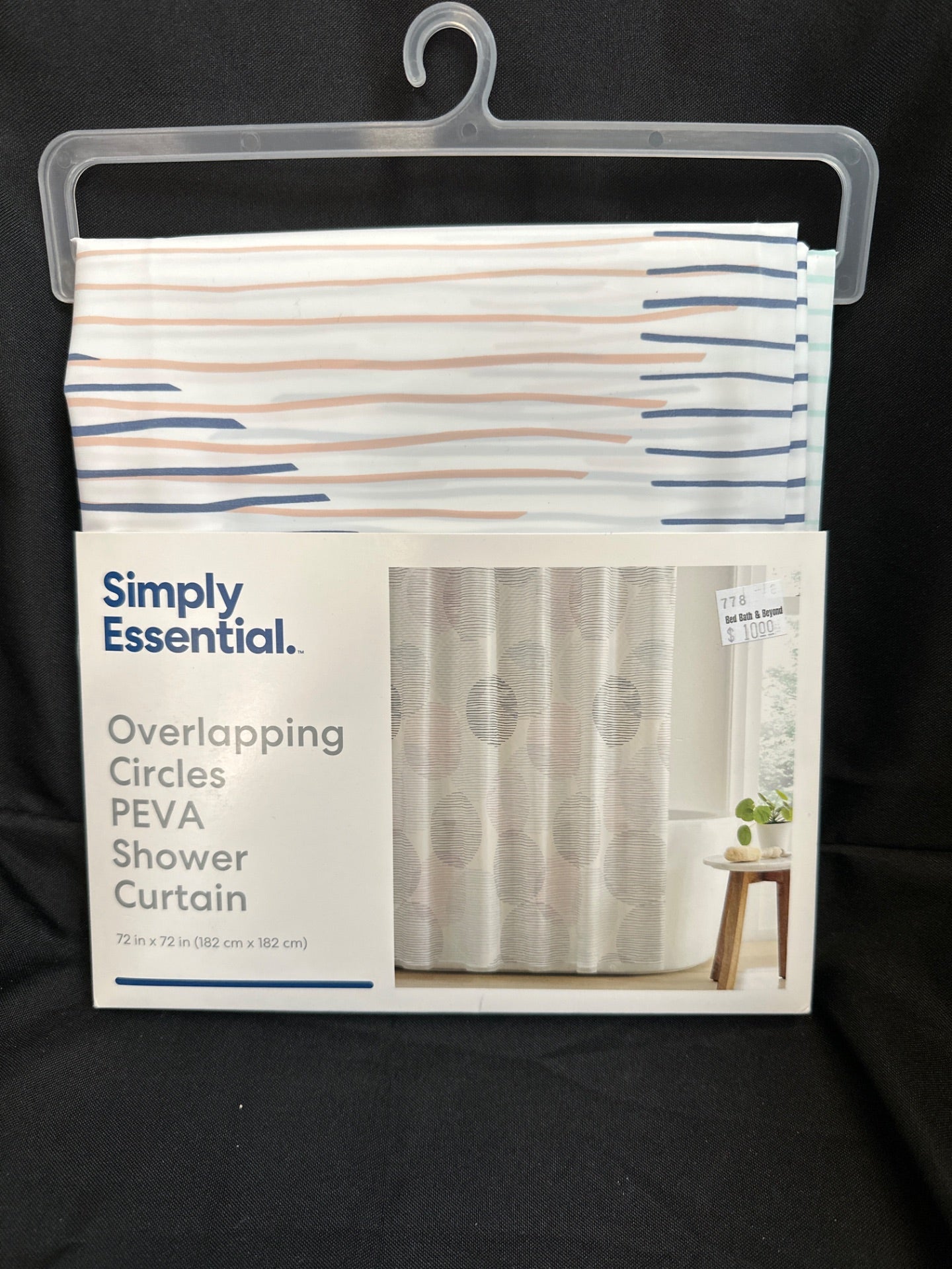 Simply Essential 72-Inch X 72-Inch Overlapping Circles PEVA Shower Curtain - Peach/Grey/Blue (Retail Price $10)