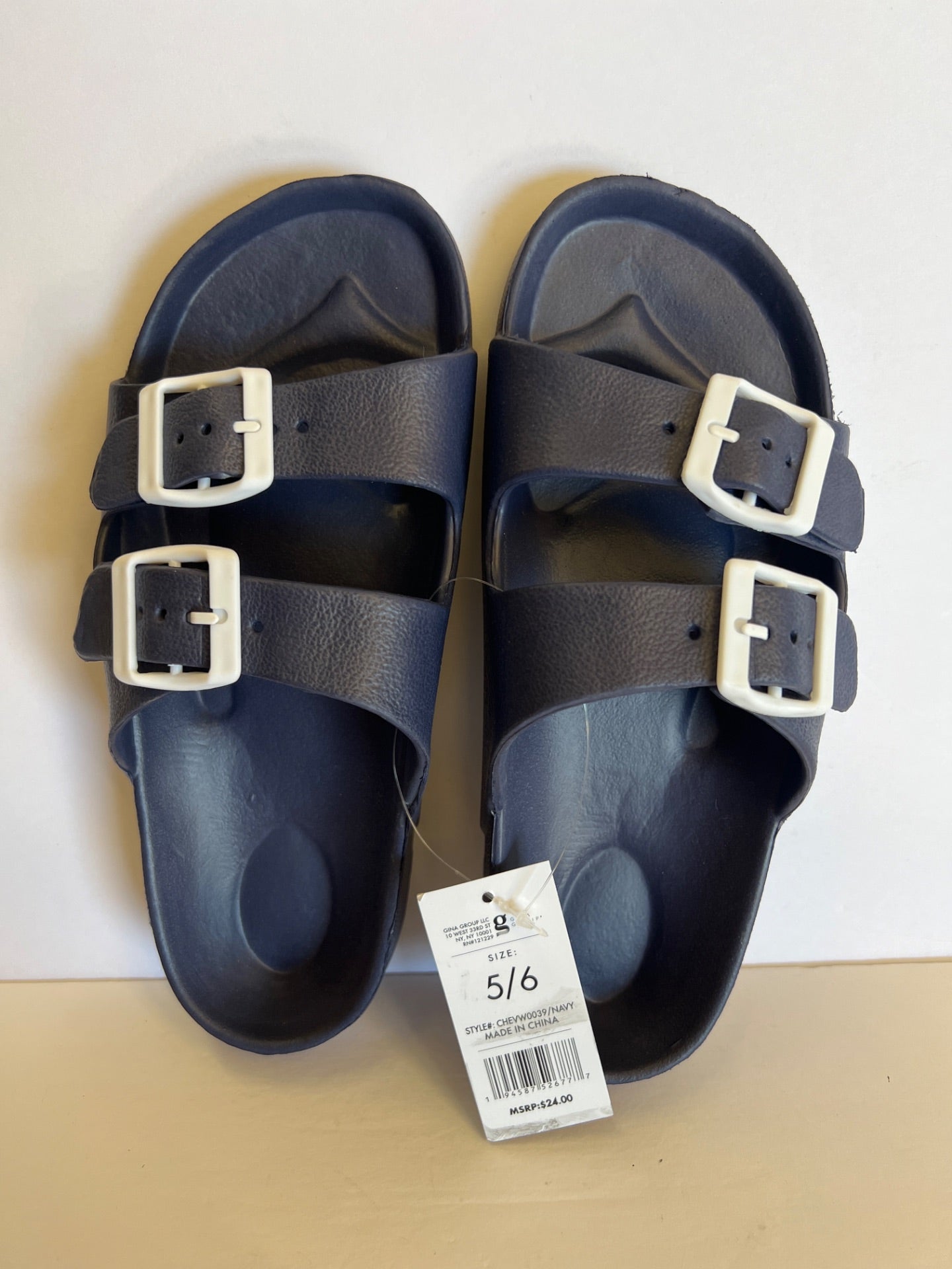 Chatties Solid Double Buckle Slide Sandals - Navy - Size 5/6 (Retail Price $24)