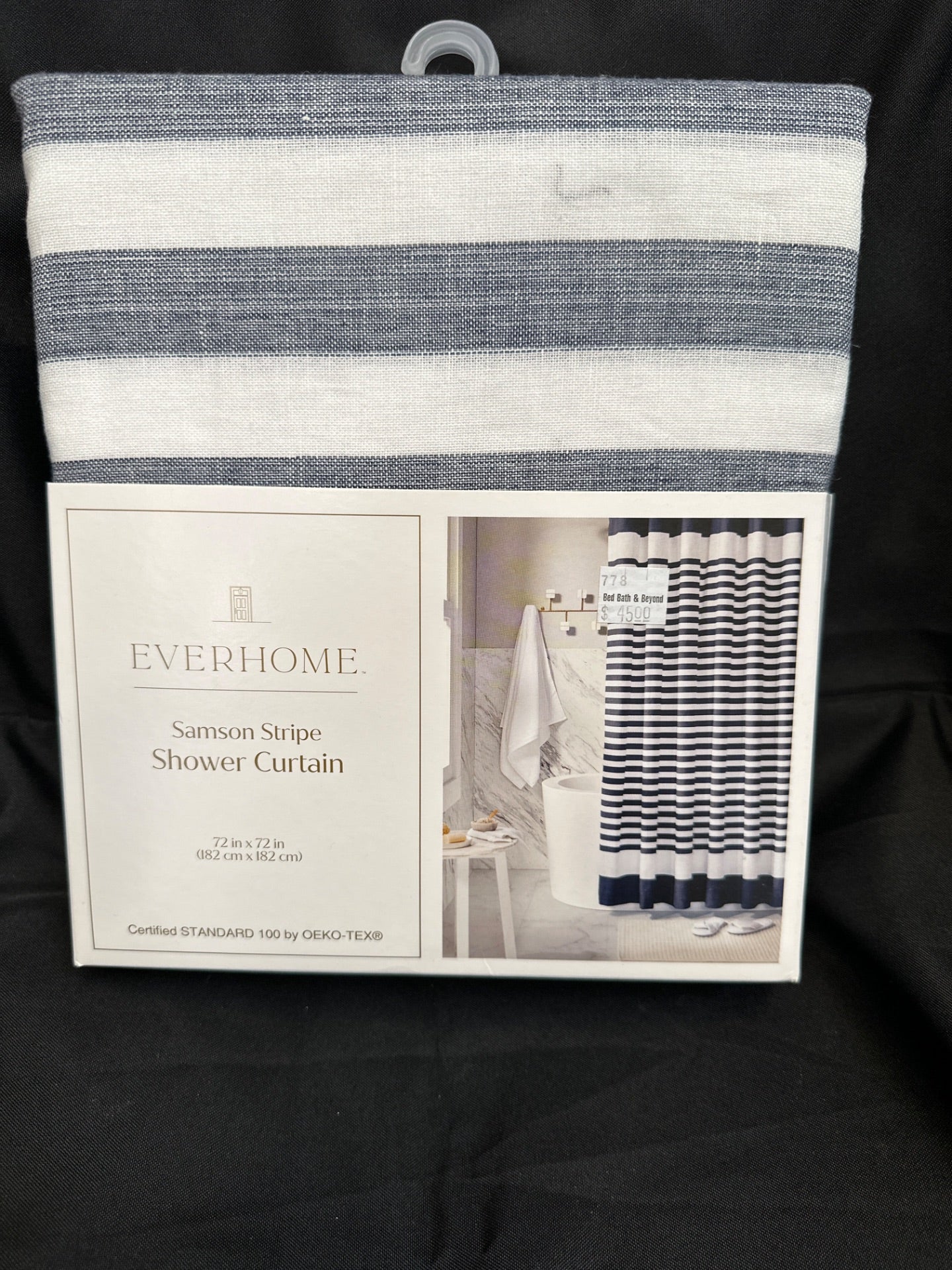 Everhome Samson Coastal Stripe 72-Inch X 72-Inch Shower Curtain in Maritime Blue (Retail Price $45)