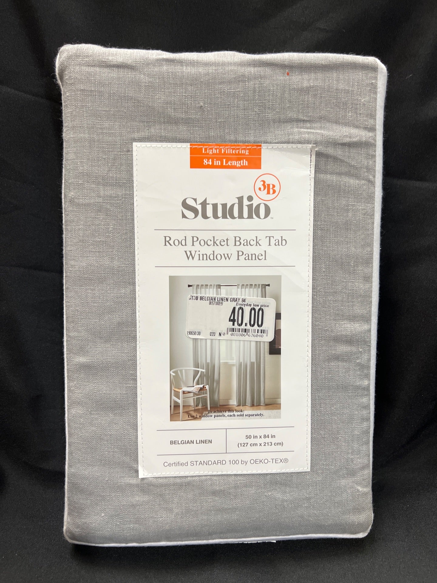 Studio 3B Belgian Linen Rod Pocket Back Tab 84" Window Curtain Panel in Grey (Retail Price $40)