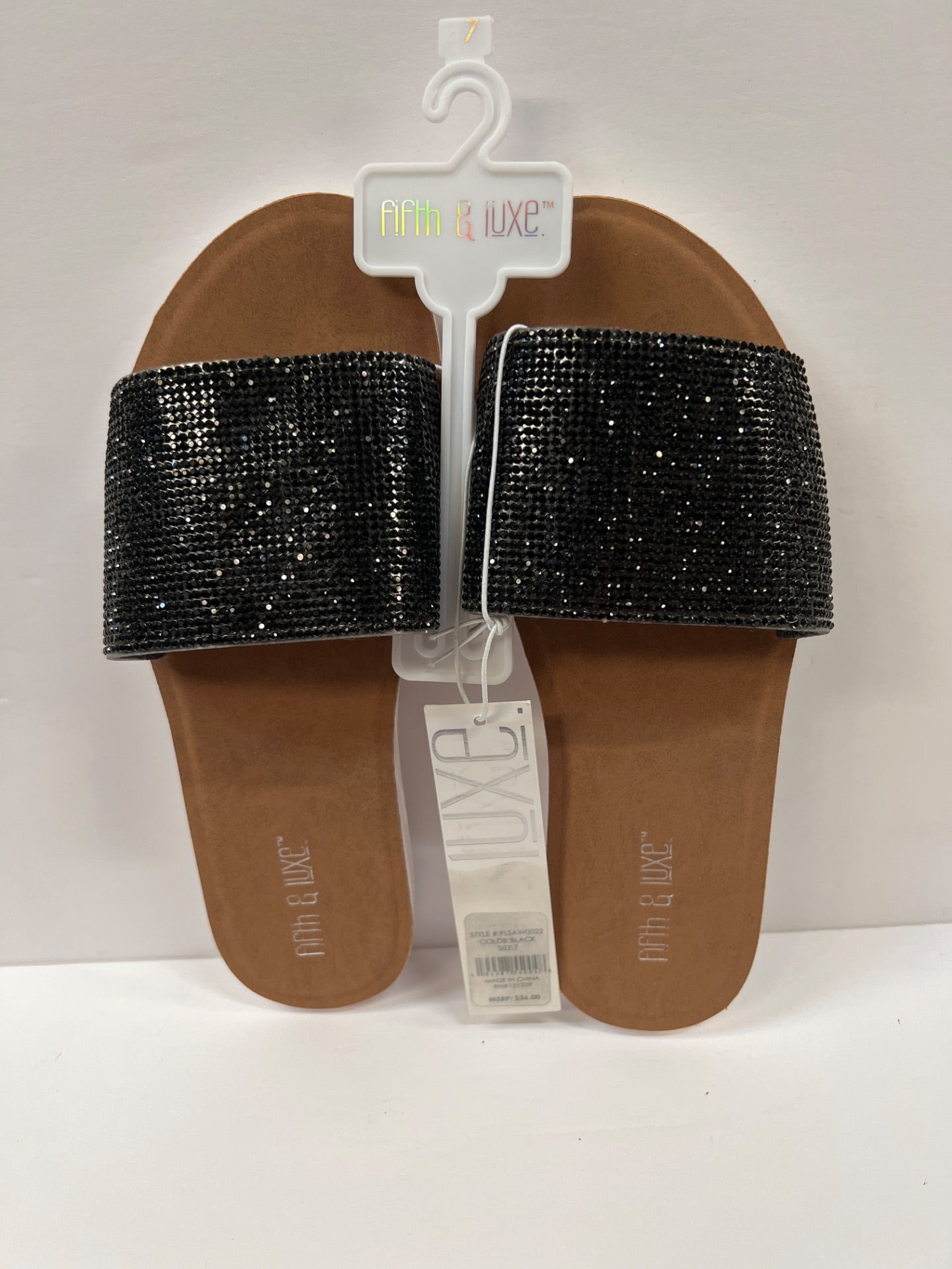 Womens Fifth & Luxe Rhinestone Slide Sandals - Black Size 7 (Retail Price $36)