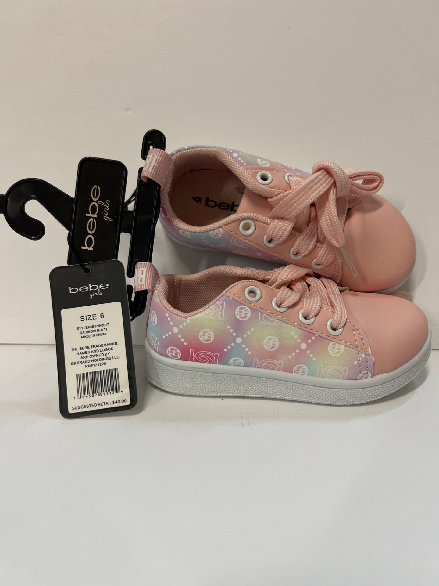 Bebe Pink & White Rainbow Sneaker - Girls - Size 6 (Retail Price $40)