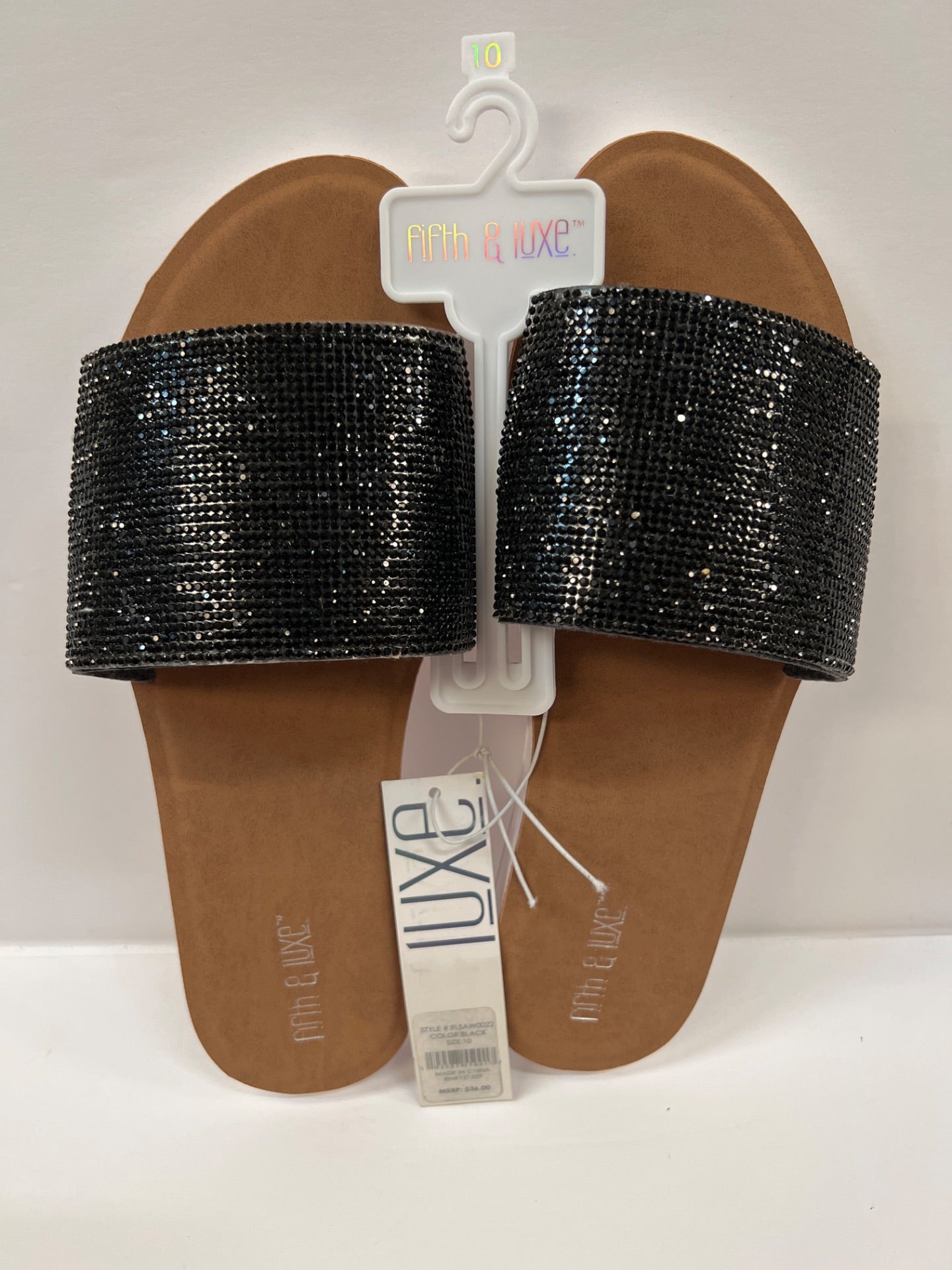 Womens Fifth & Luxe Rhinestone Slide Sandals - Black Size 7 (Retail Price $36)