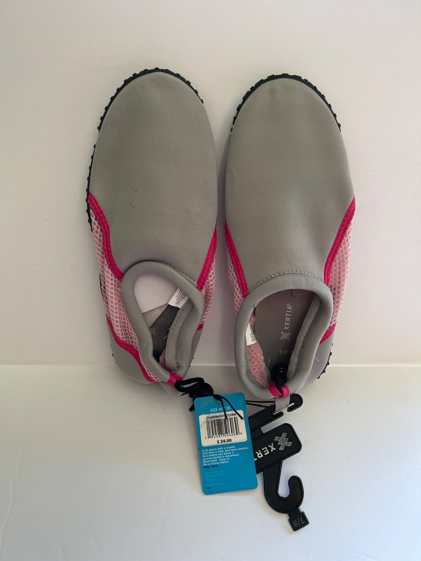 Womens Aqua Shoes with Drawstring - Grey/Pink - Size M (7/8) (Retail Price $24)